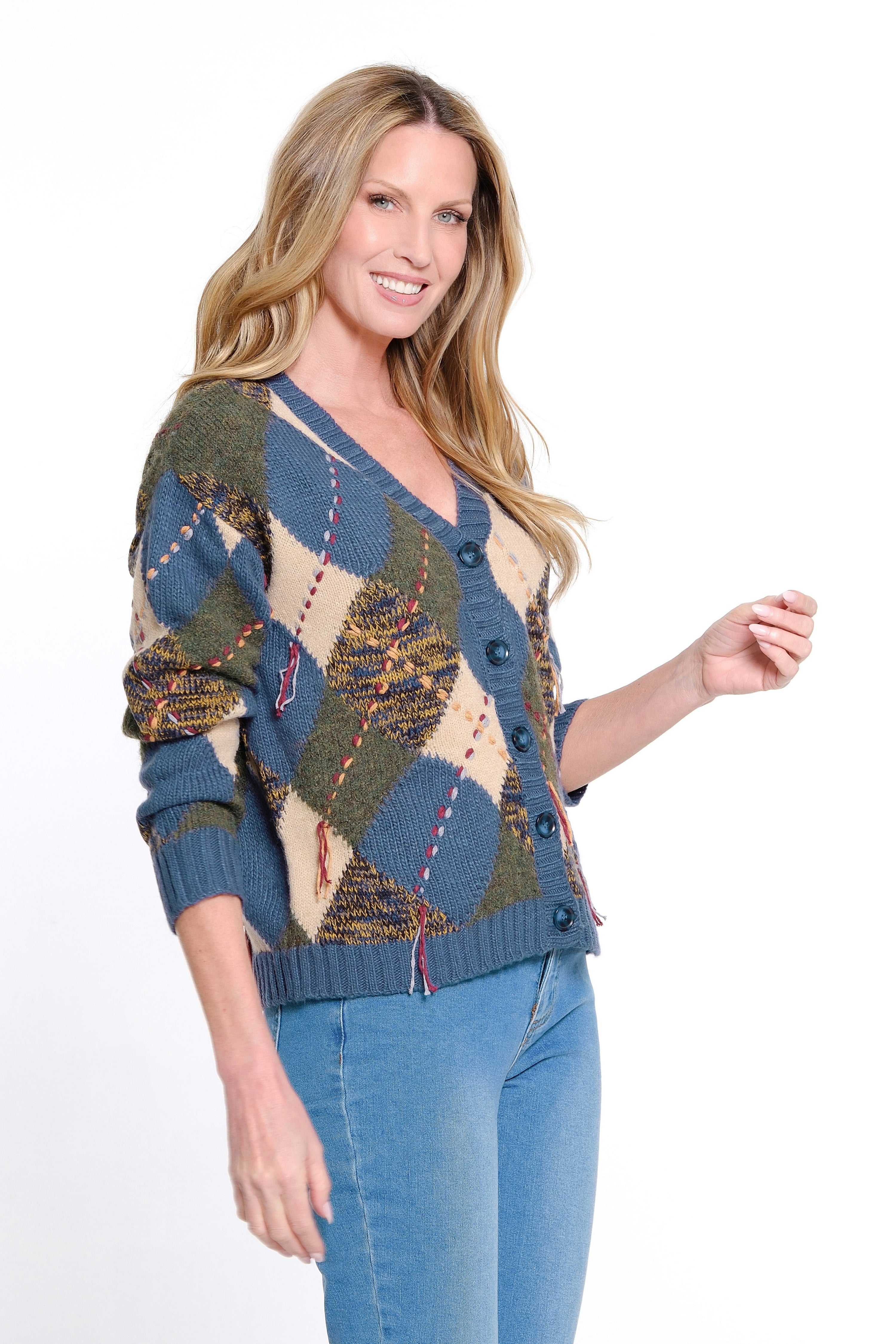 Argyle Knit Cardigan - Multi