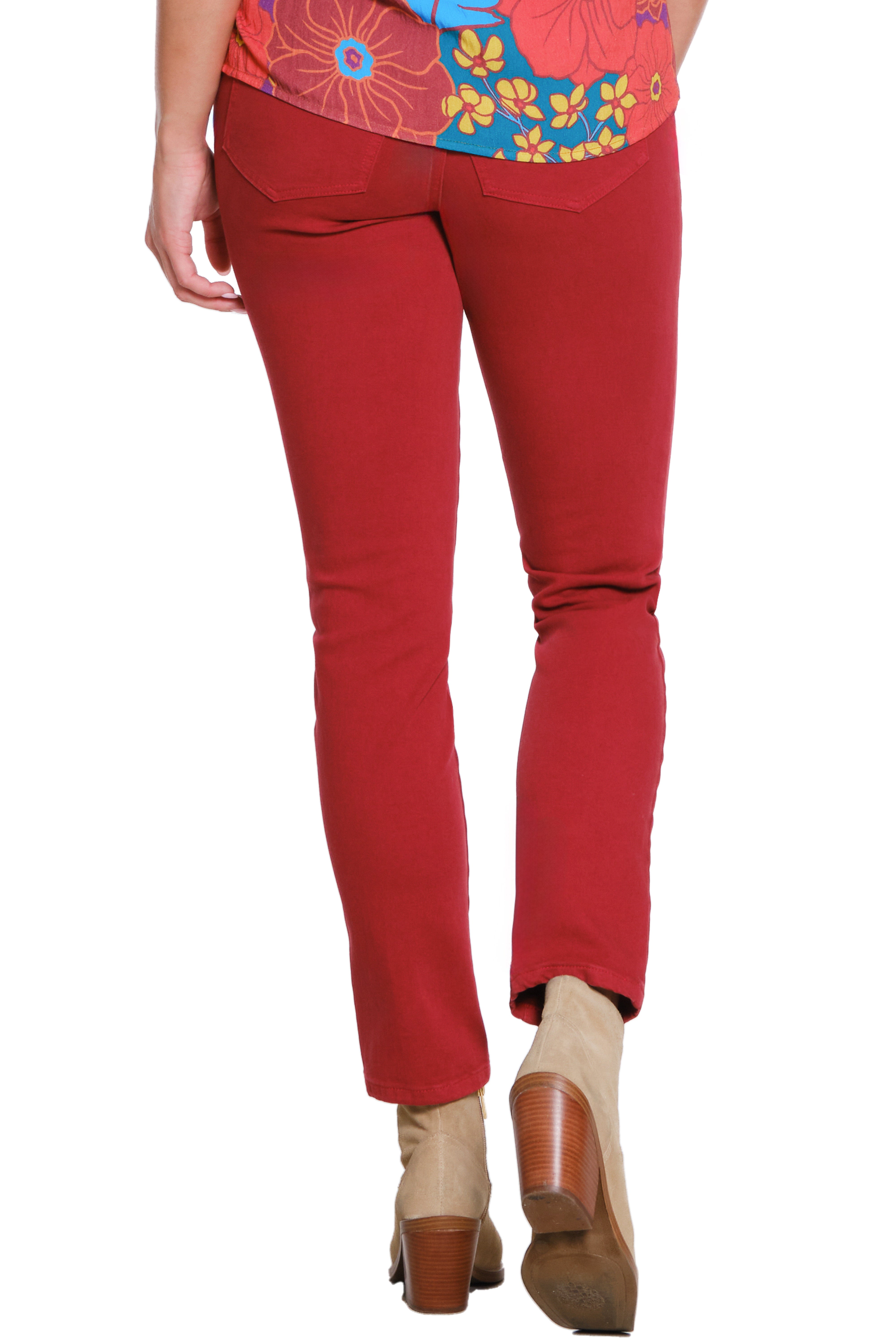 4 WAY STRETCH PULL ON SKINNY ANKLE JEAN - Brick