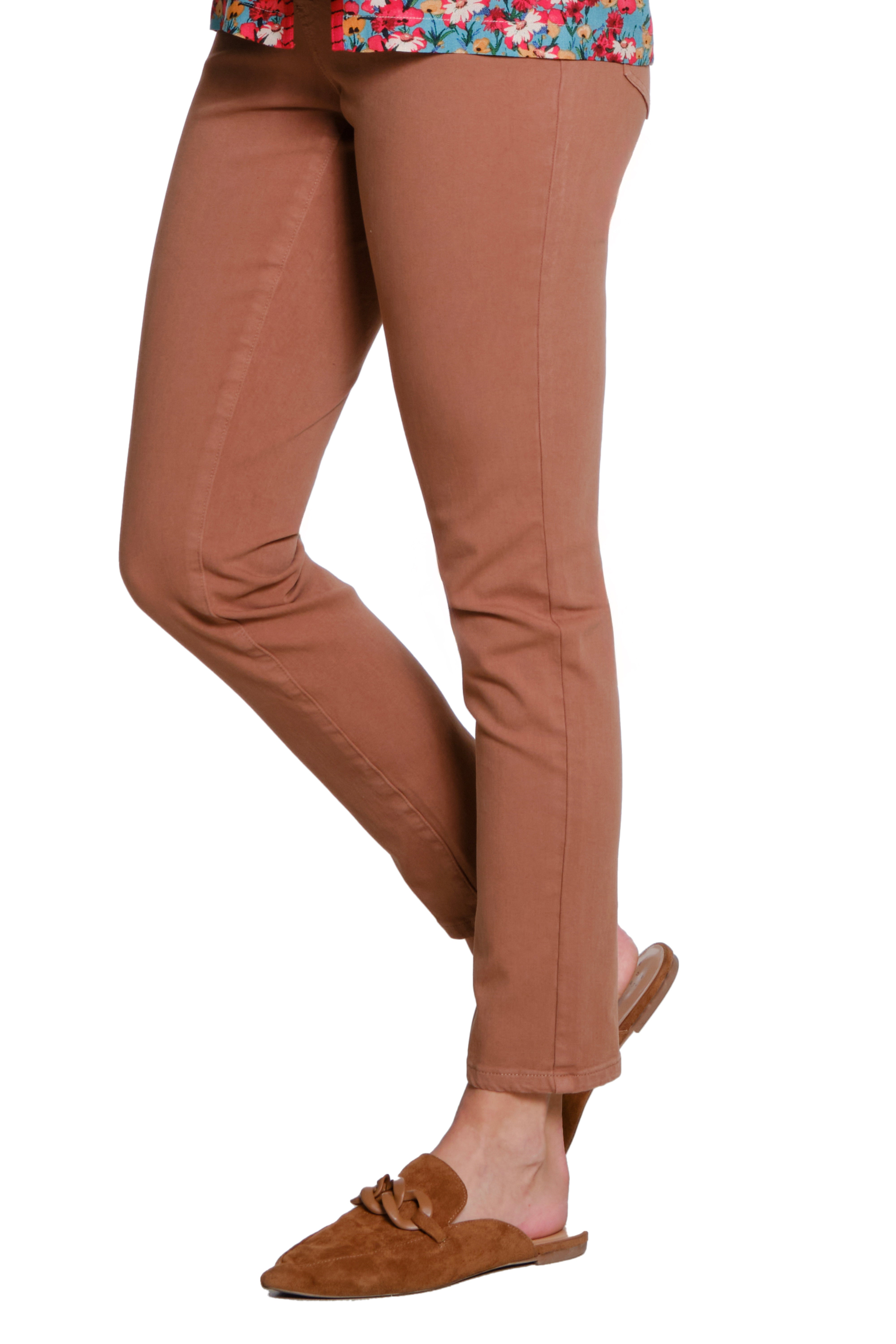 4 WAY STRETCH PULL ON SKINNY ANKLE JEAN - Caramel