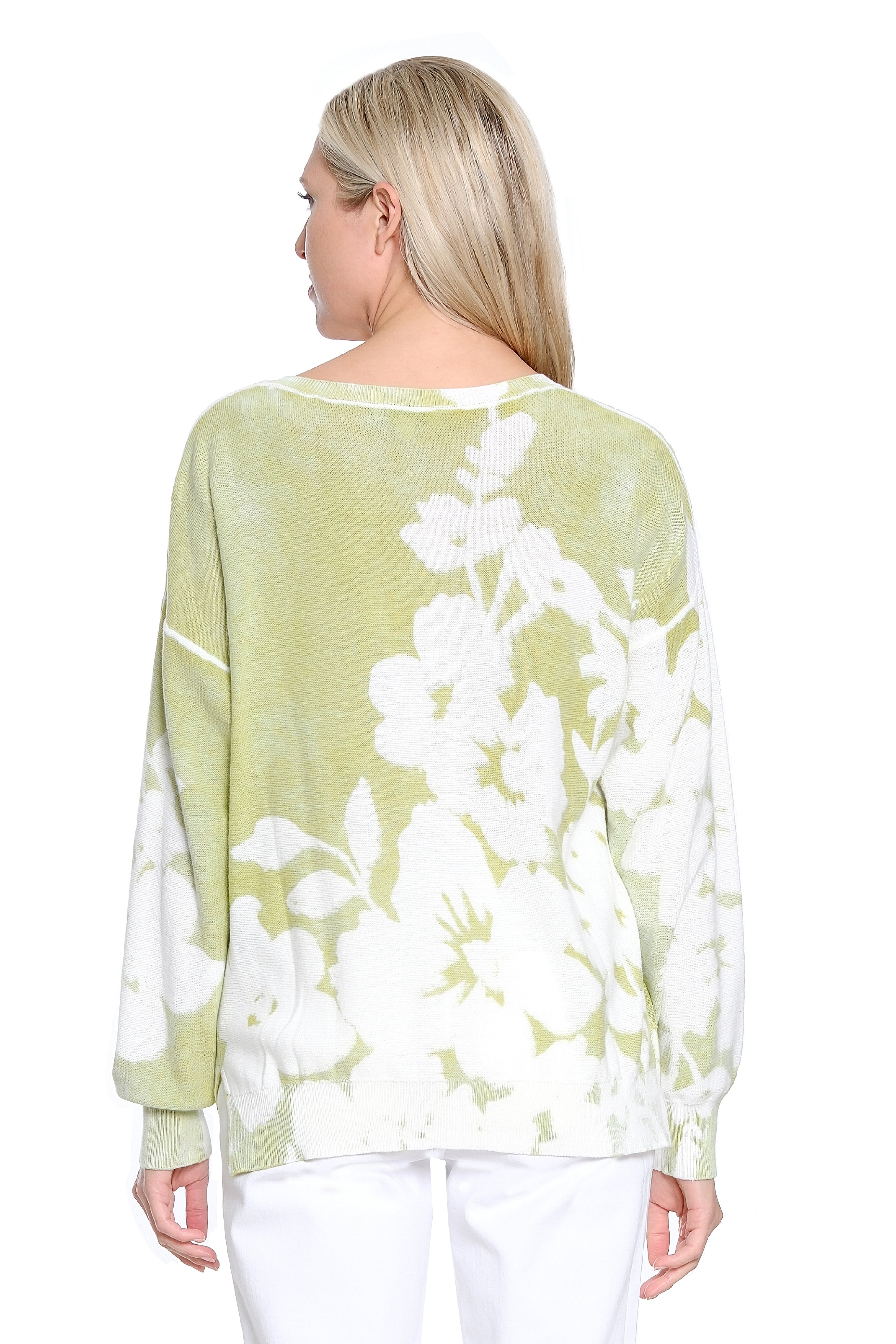 Reverse Floral Print Sweater - Green