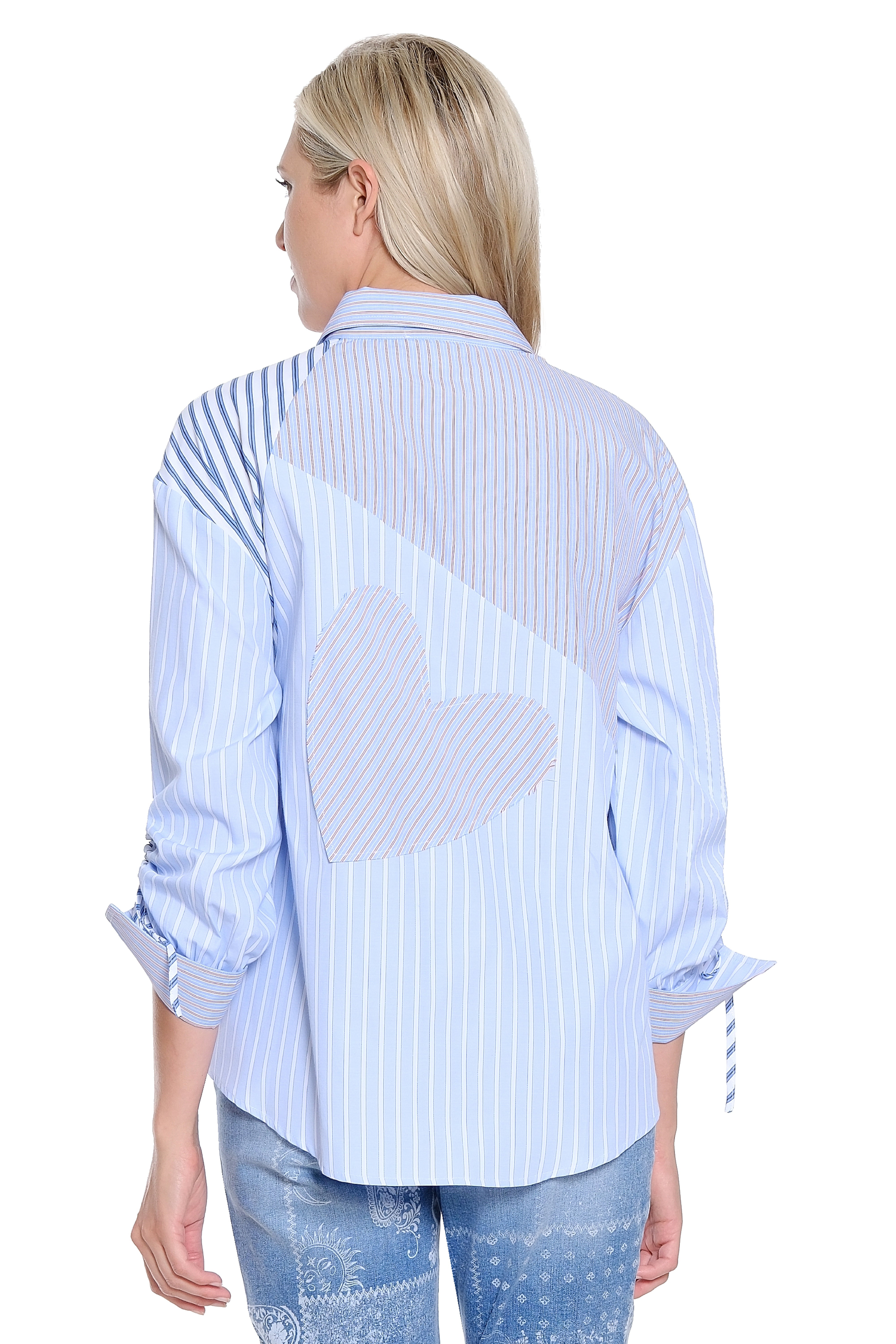 Mixed Stripe Pieced Shirt with Heart Patches - Blue Stripe