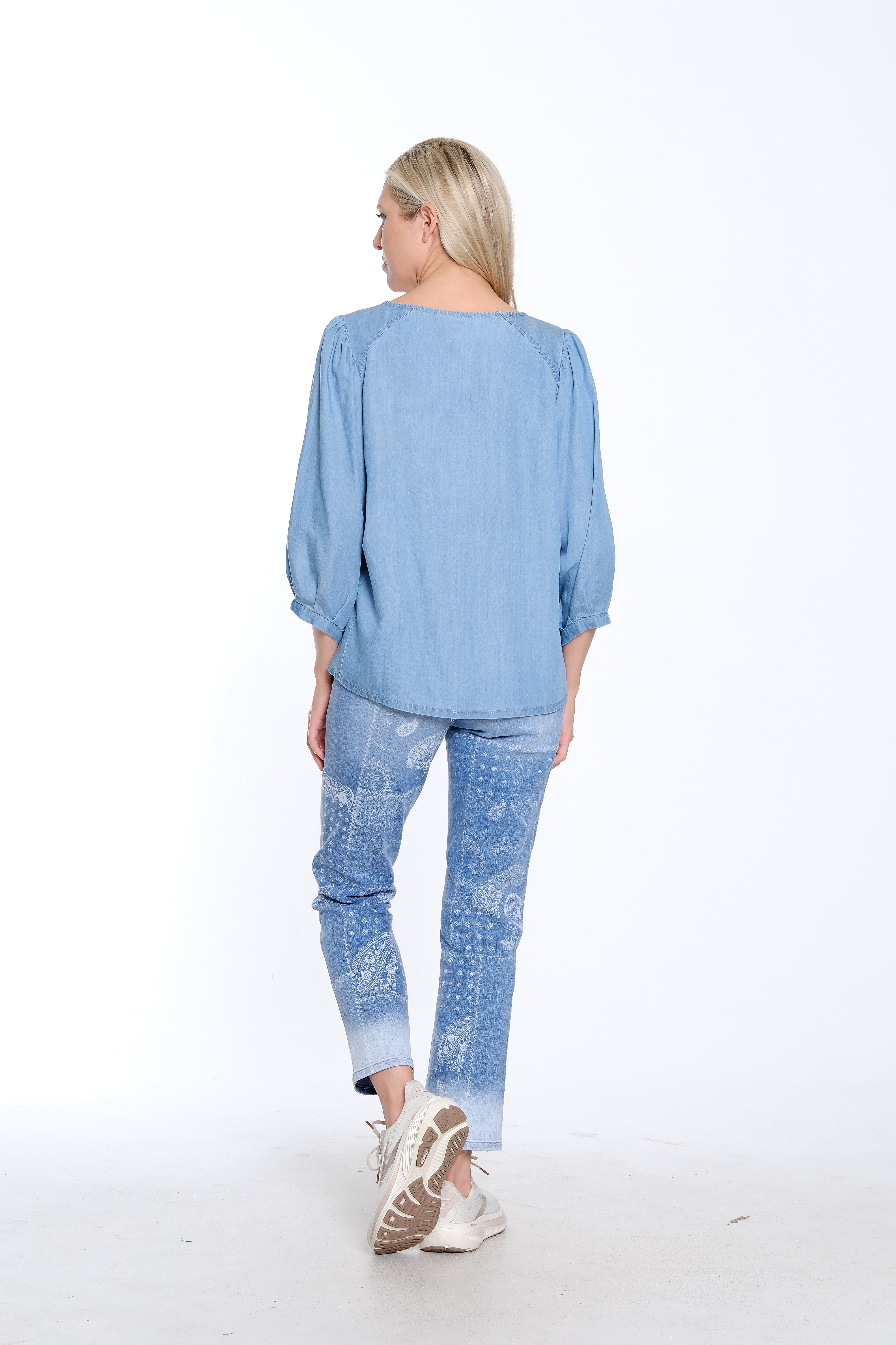 Button Front Denim Top - Denim