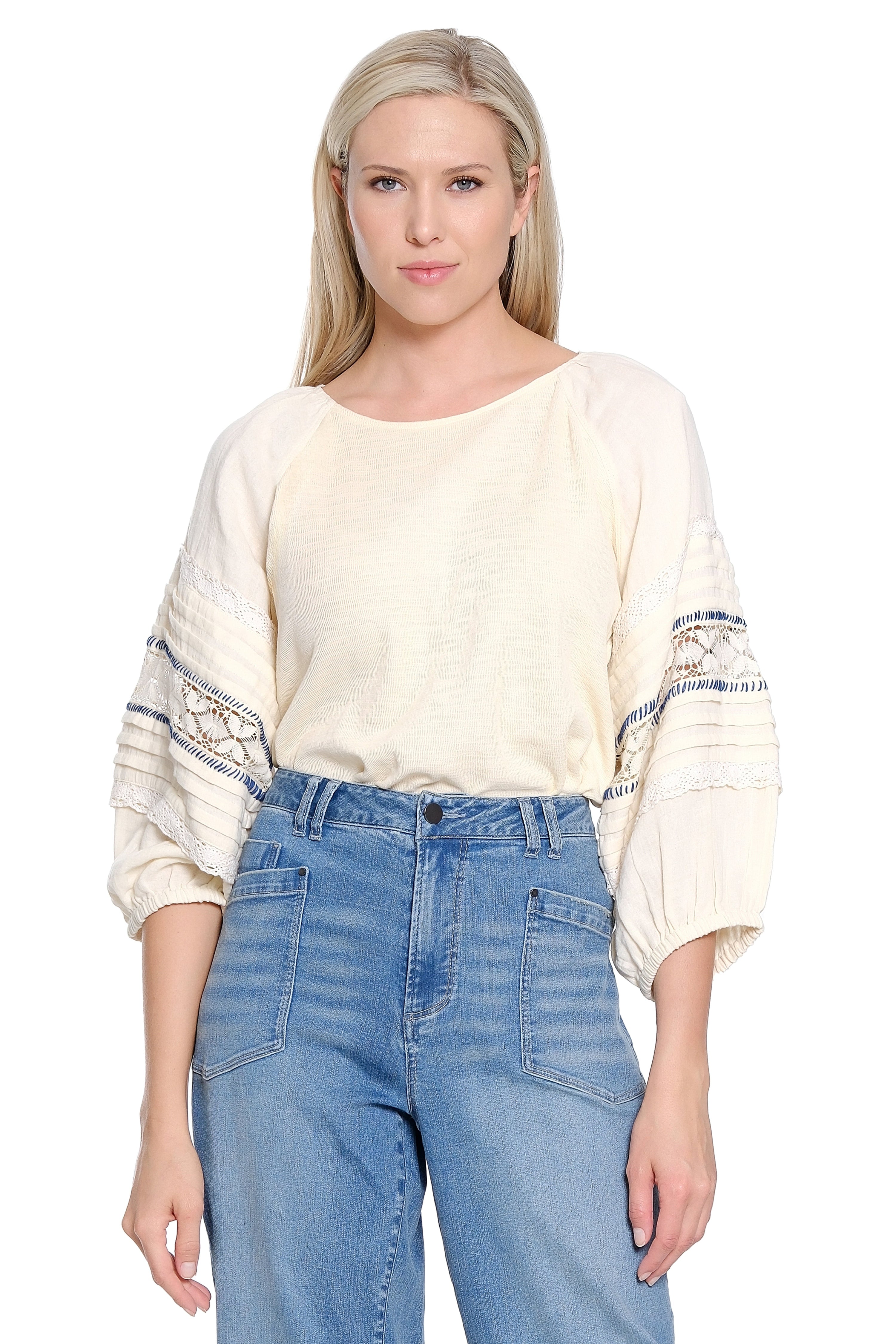 Mixed Knit Pintuck Top - Natural