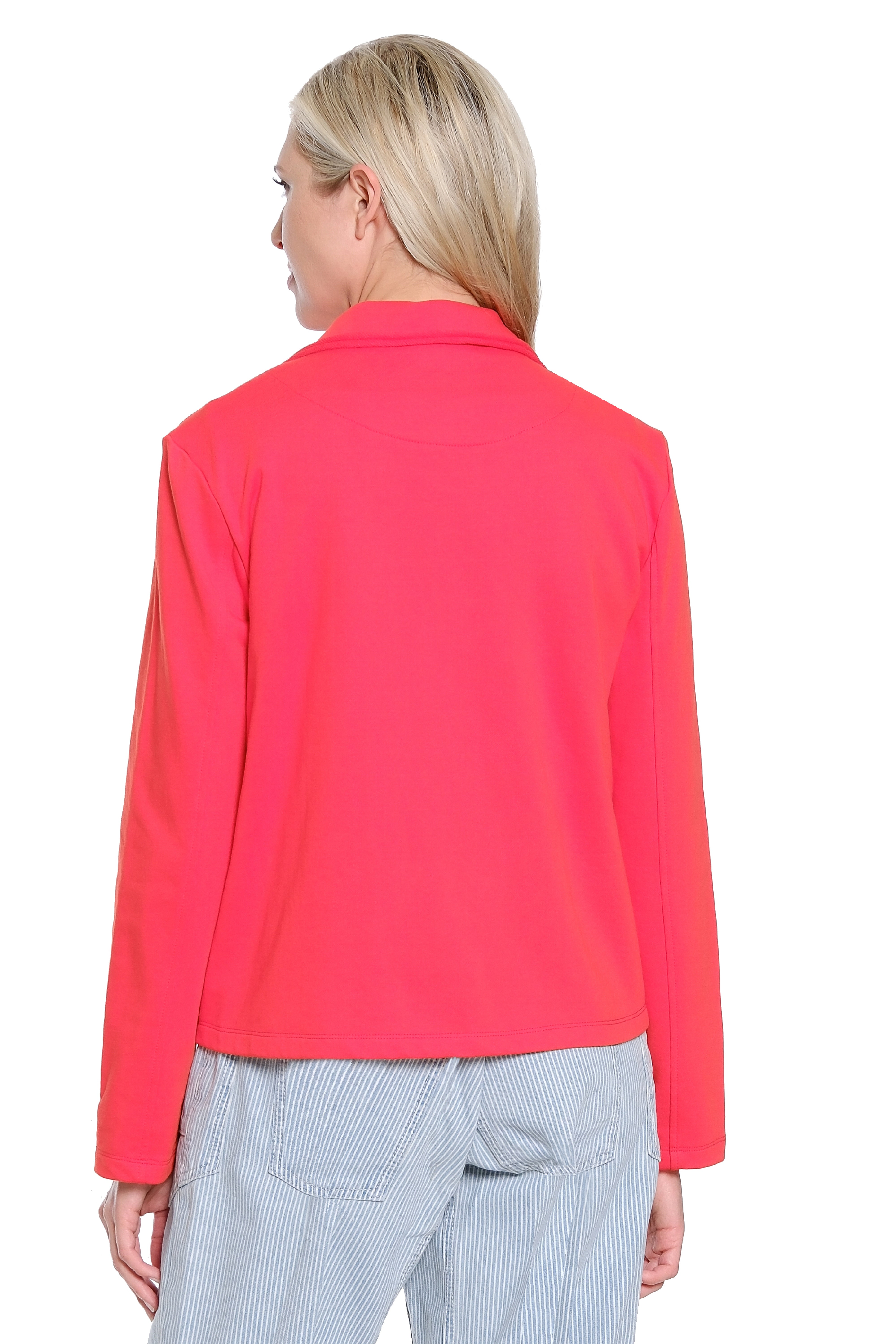 French Terry Double Breasted Knit Jacket - Red