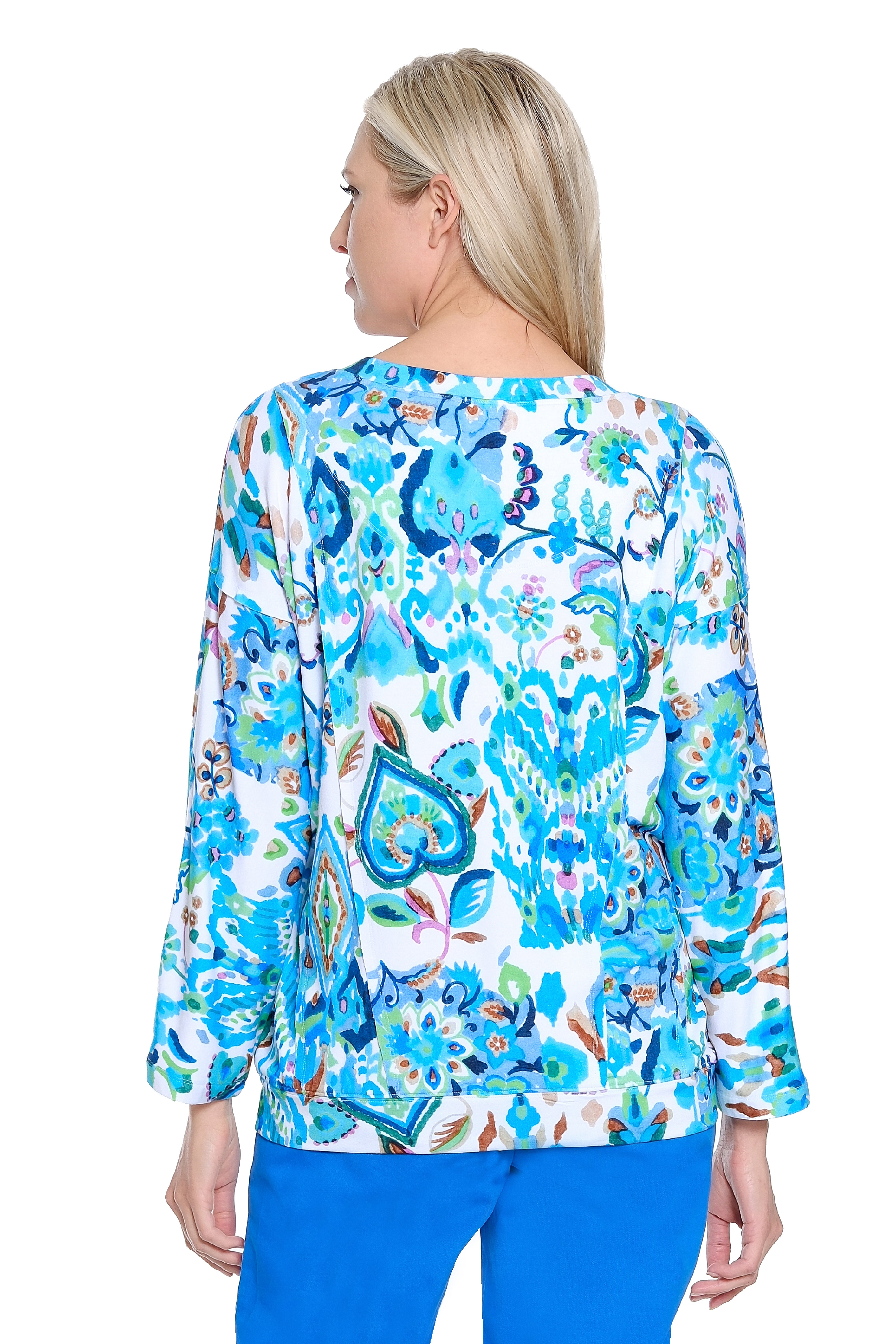 Split Neck Printed Knit Top - Multi