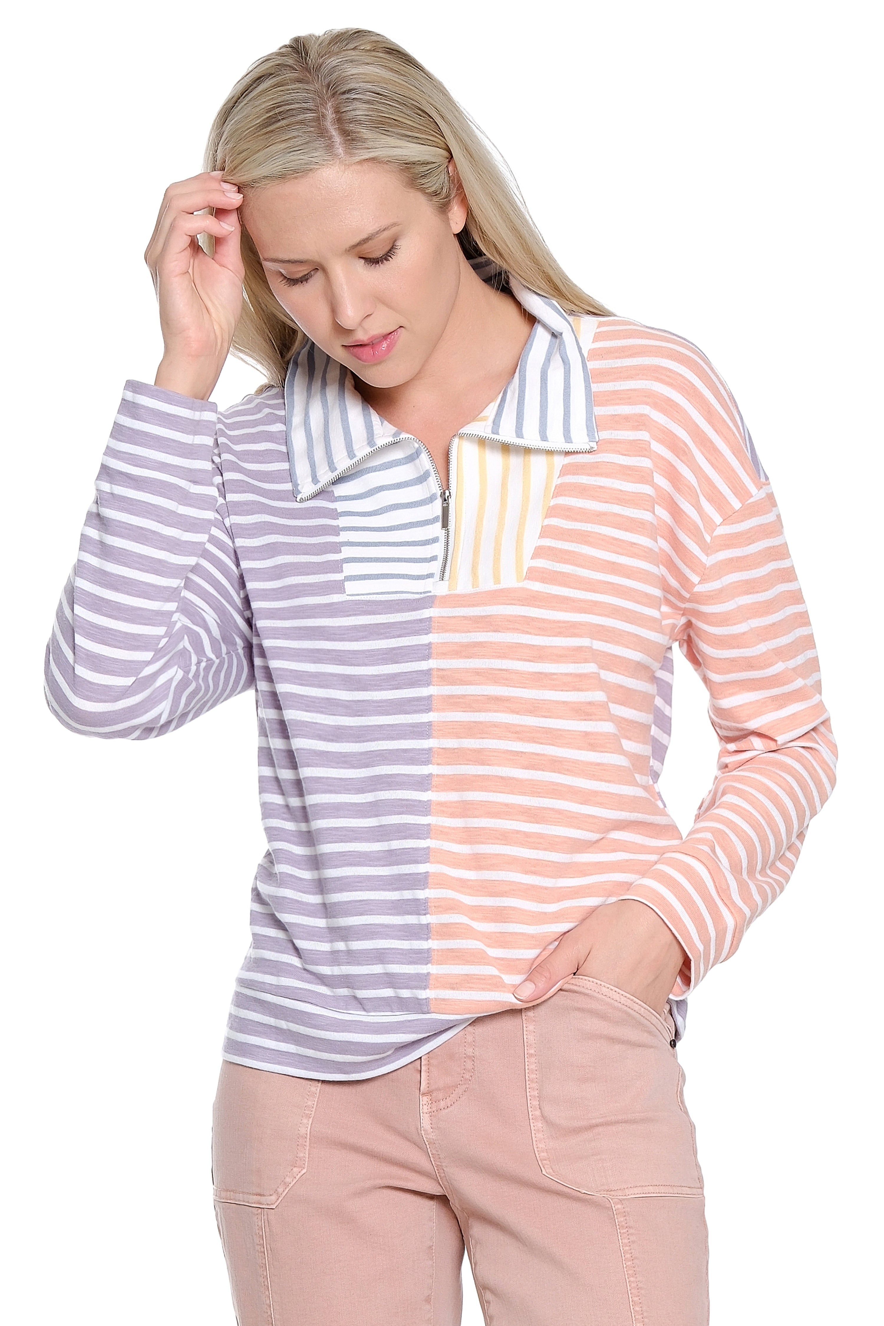 Mixed Stripe Quarter-Zip Pullover - Stripe Multi