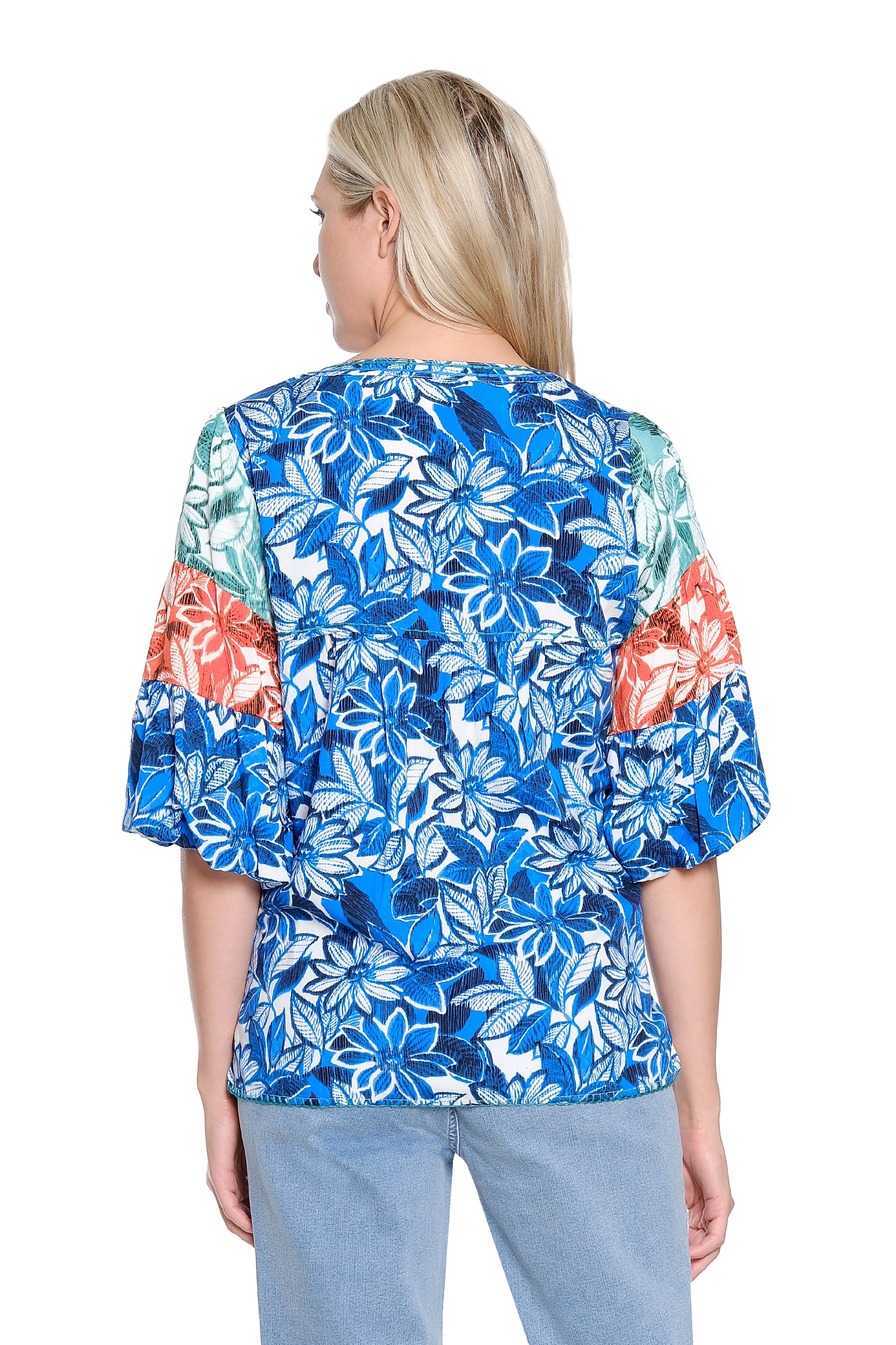 Mixed-Print Tiered Sleeve Top - Multi