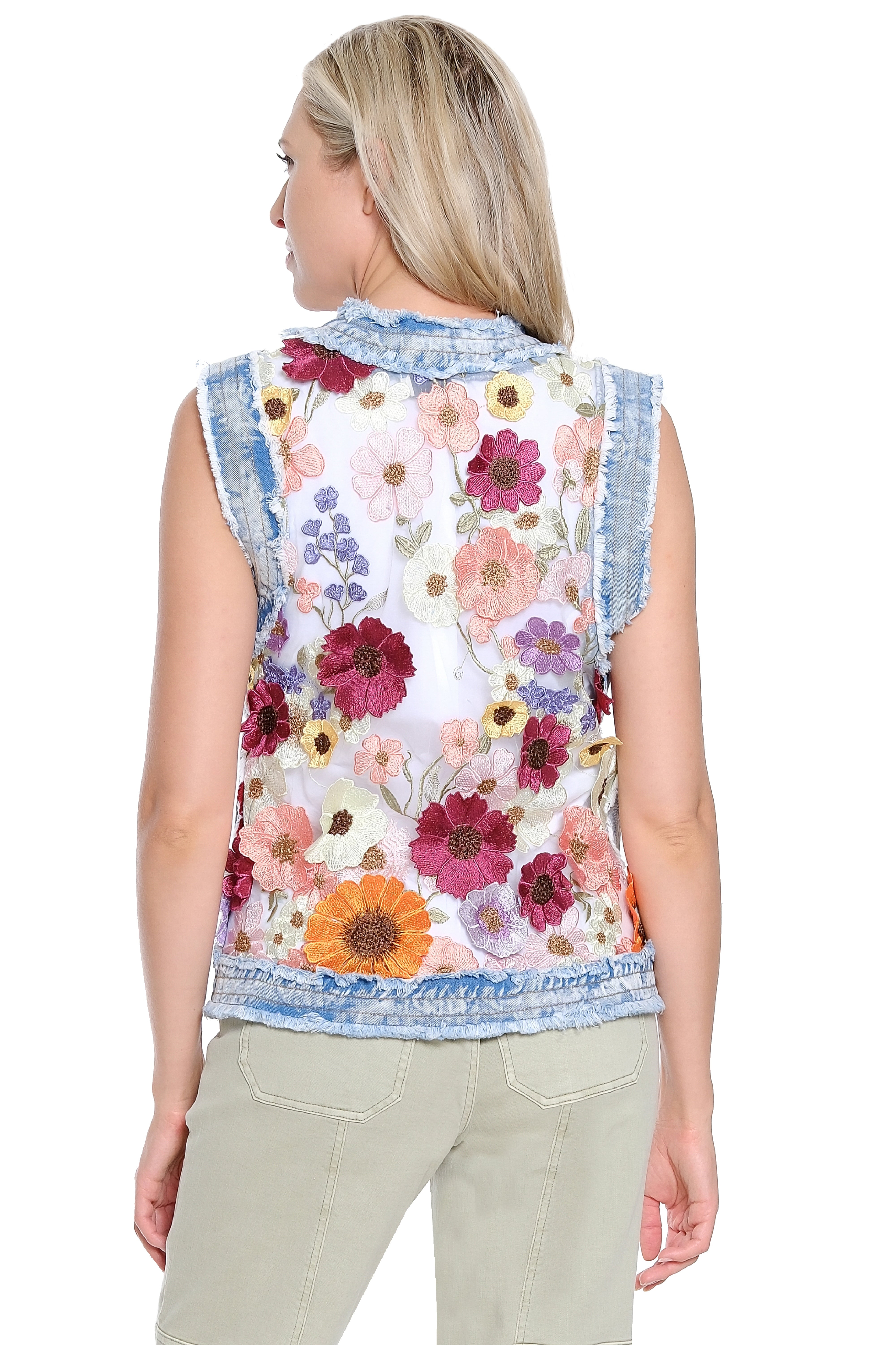 3D Floral Denim Vest – Multi