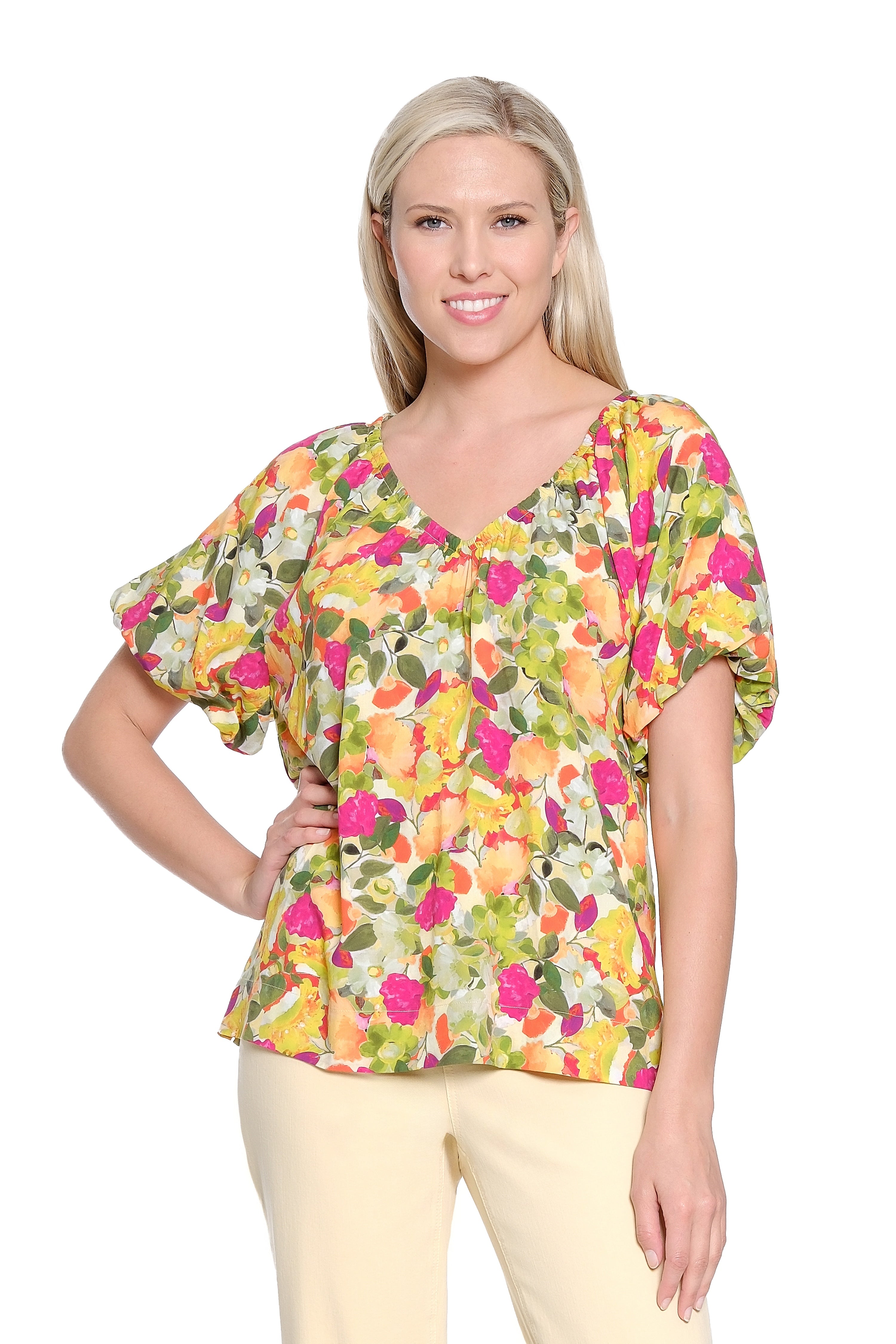 Ruched V-Neck Top – Multi