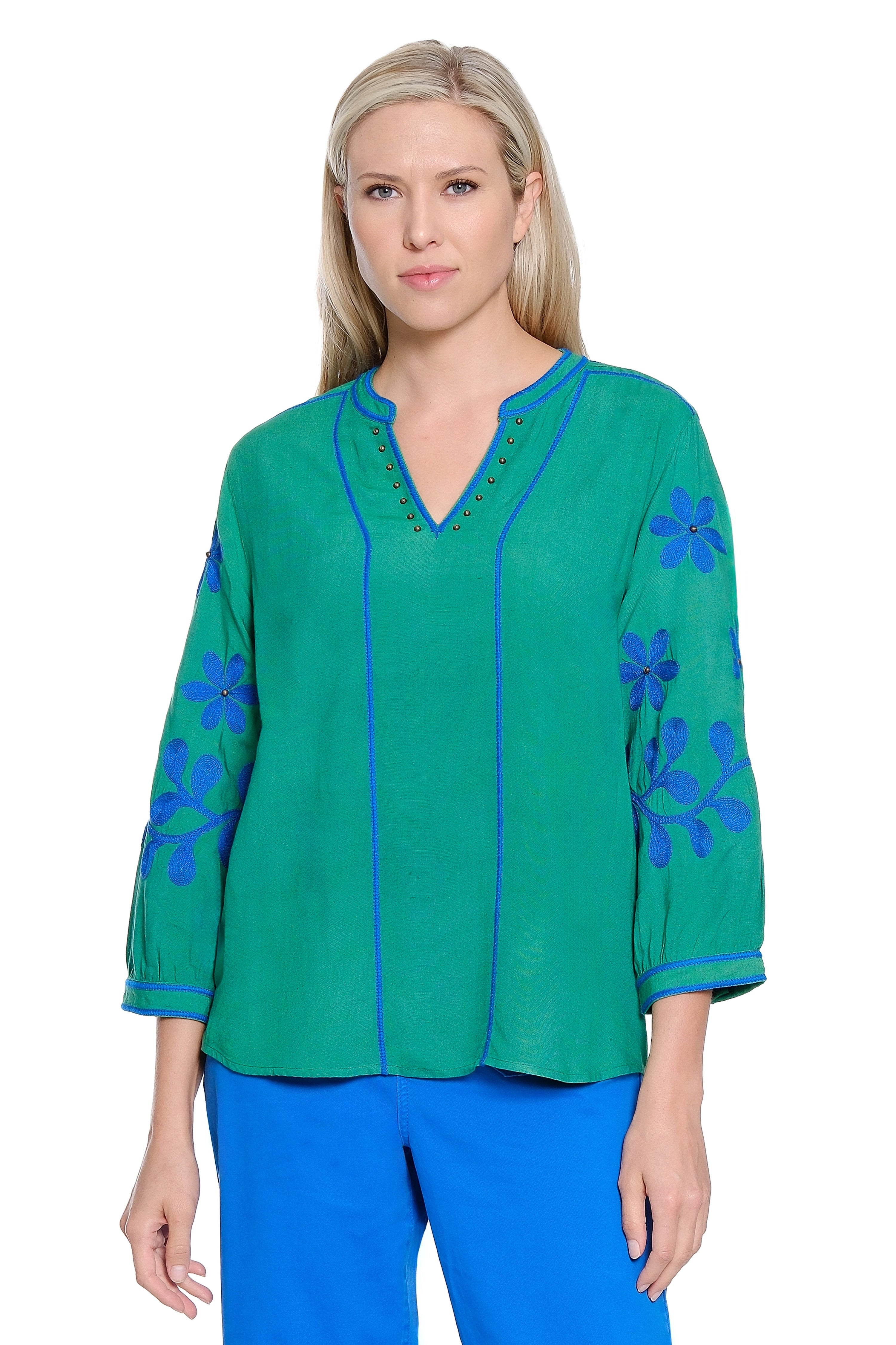 Cord Embroidered Top – Green