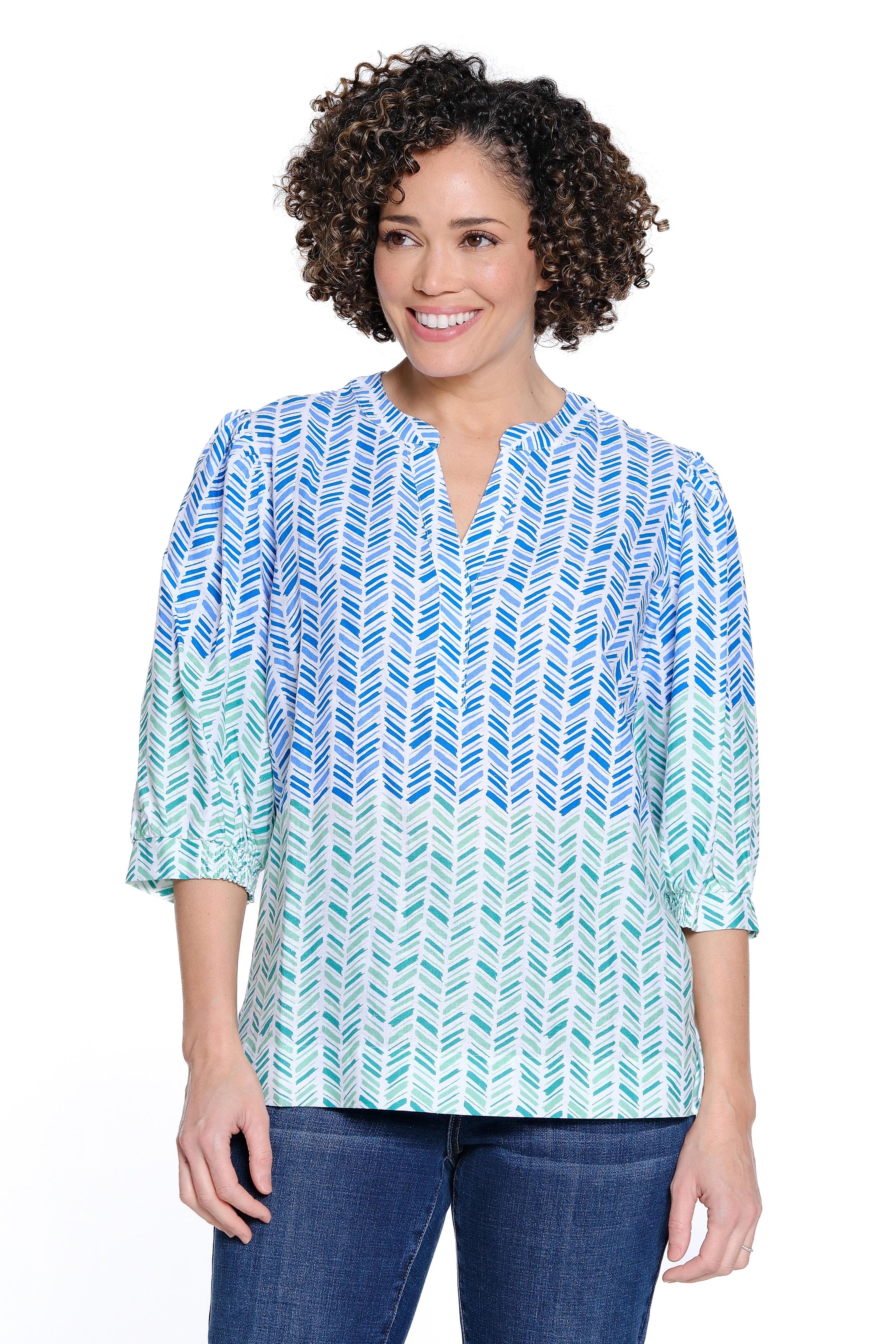 Printed Split Neck Top - Multi