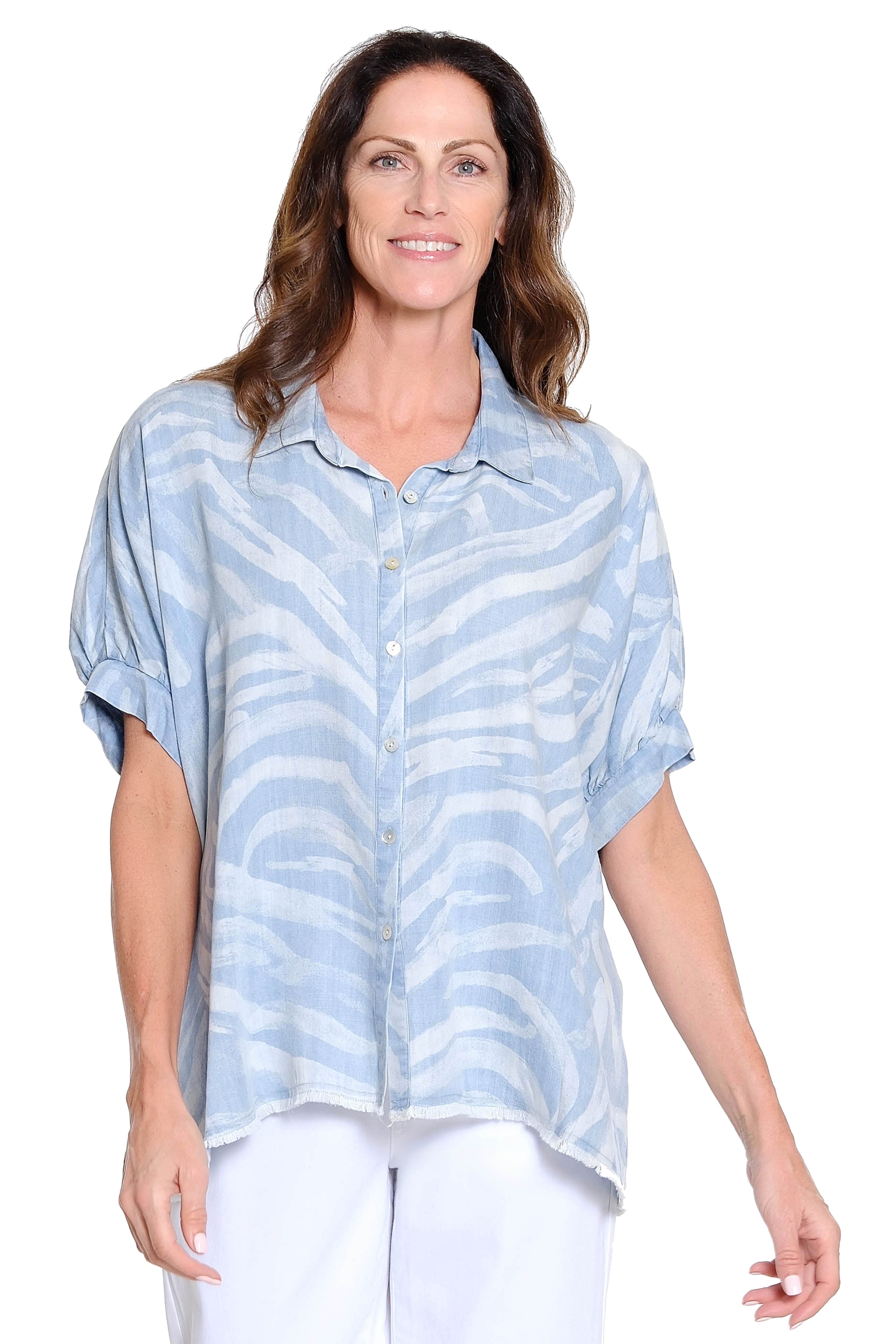 Print Dolman Sleeve Camp Shirt - Chambray