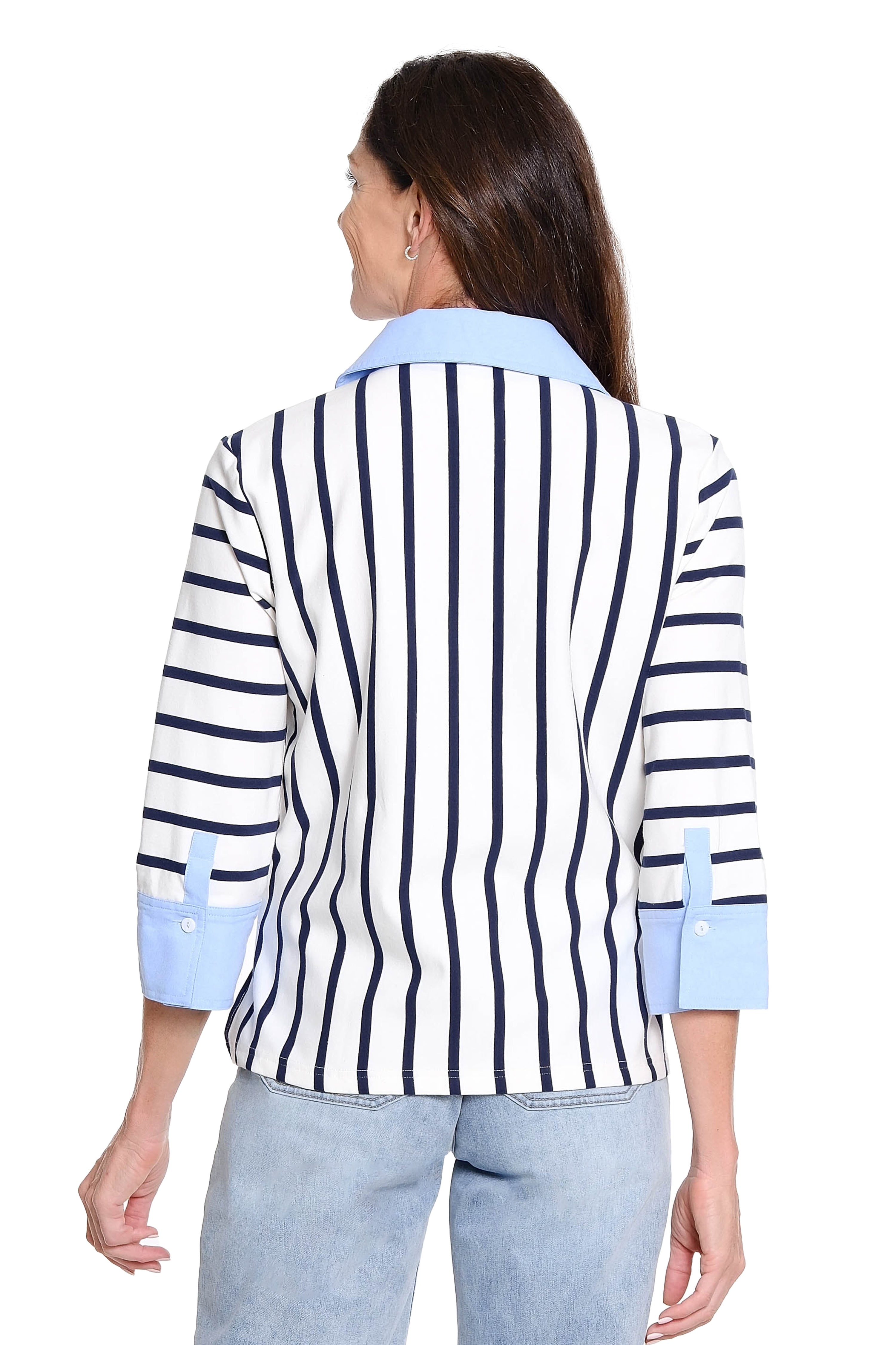 Stripe Knit Top with Woven Trim - Multi