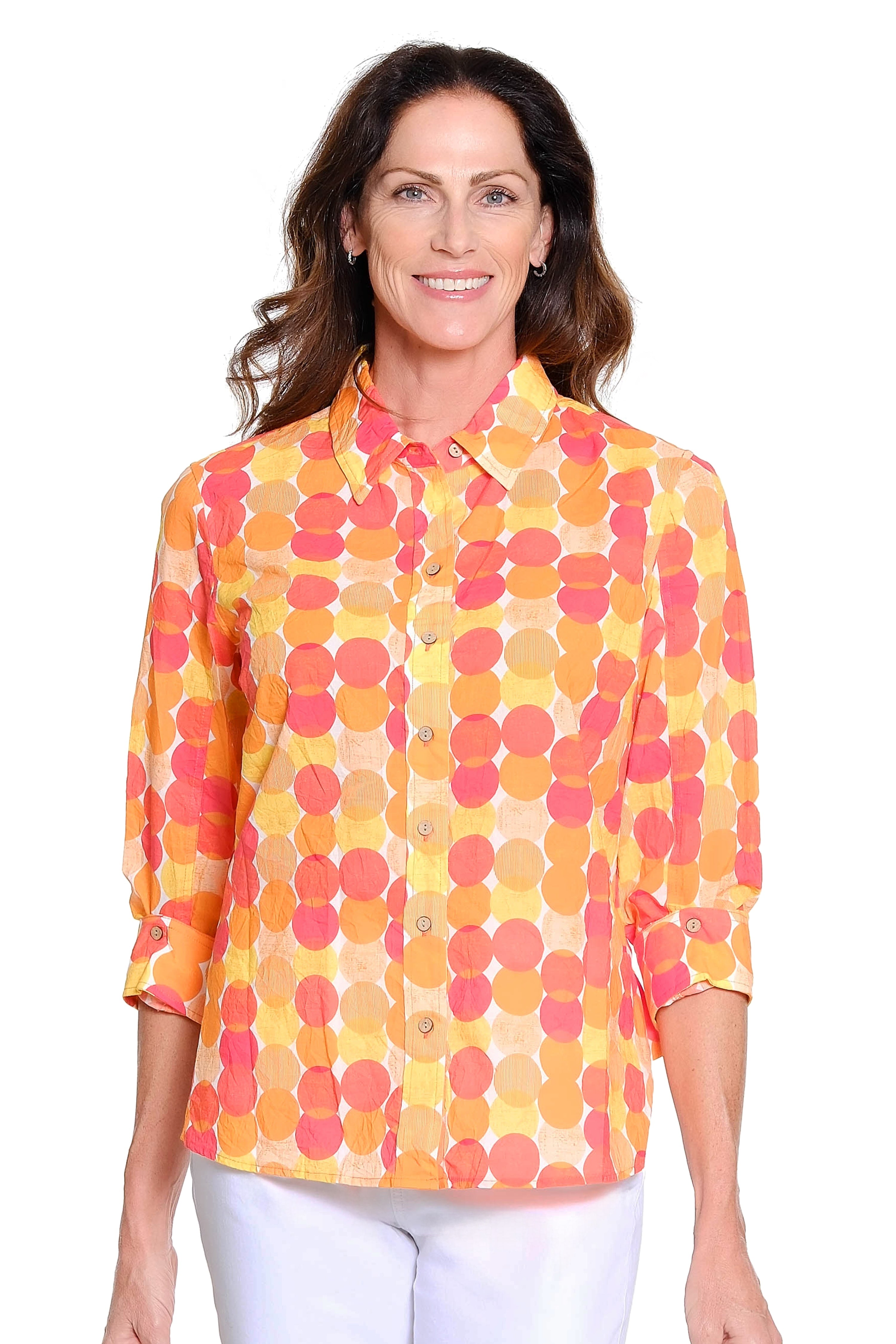 Print Button Front Shirt - Multi Dot Print
