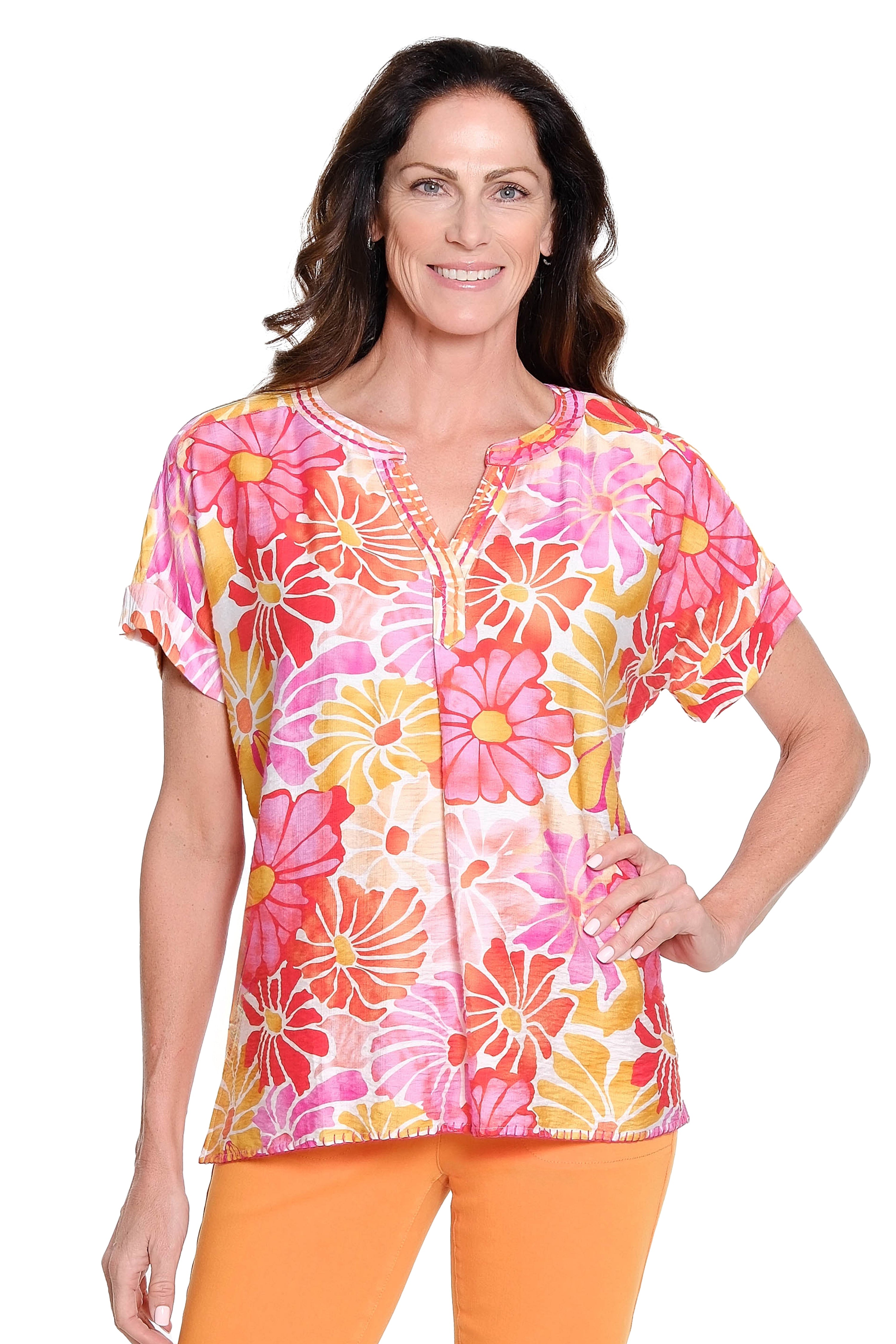 Embroidered Split Neck Top – Multi