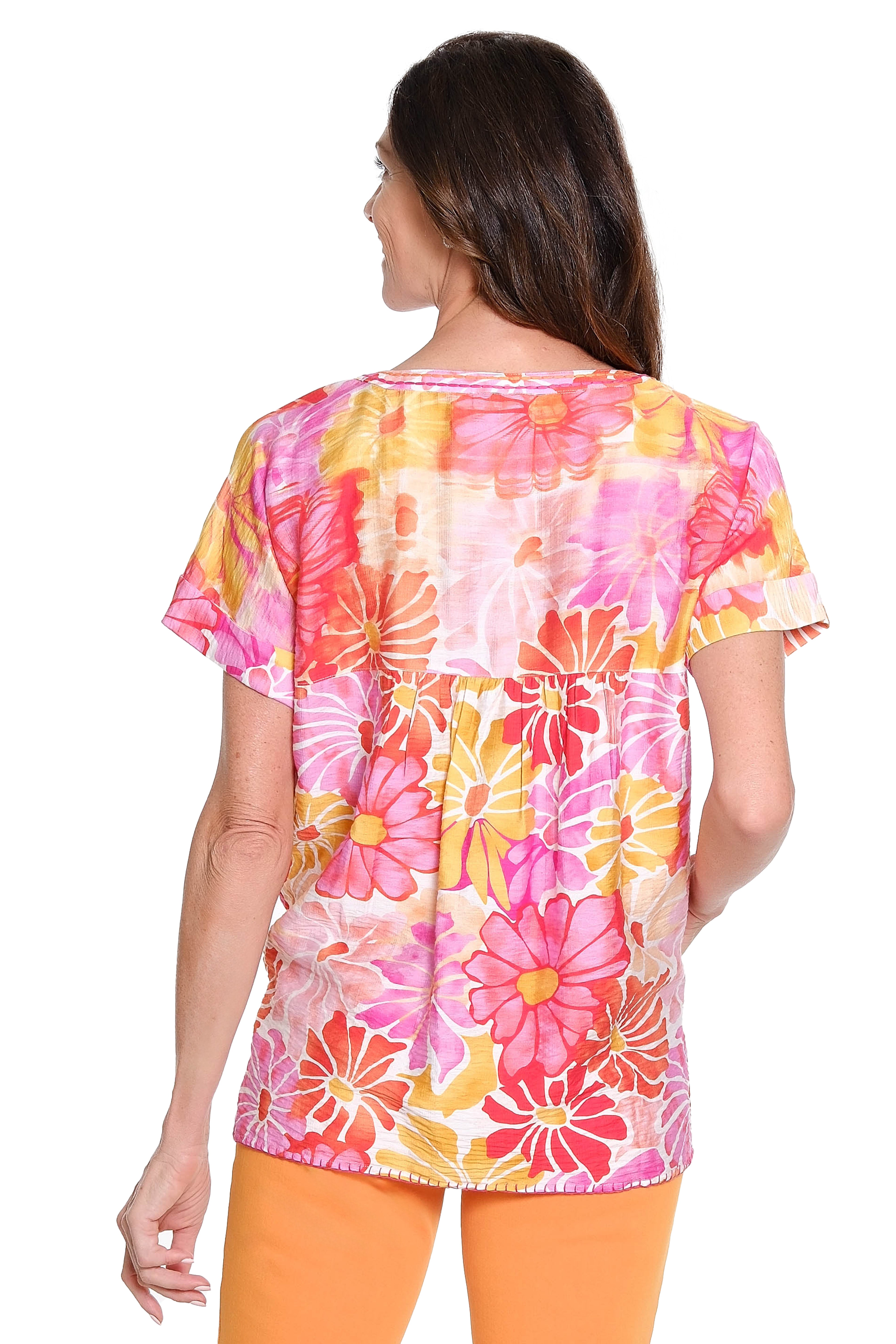 Embroidered Split Neck Top – Multi