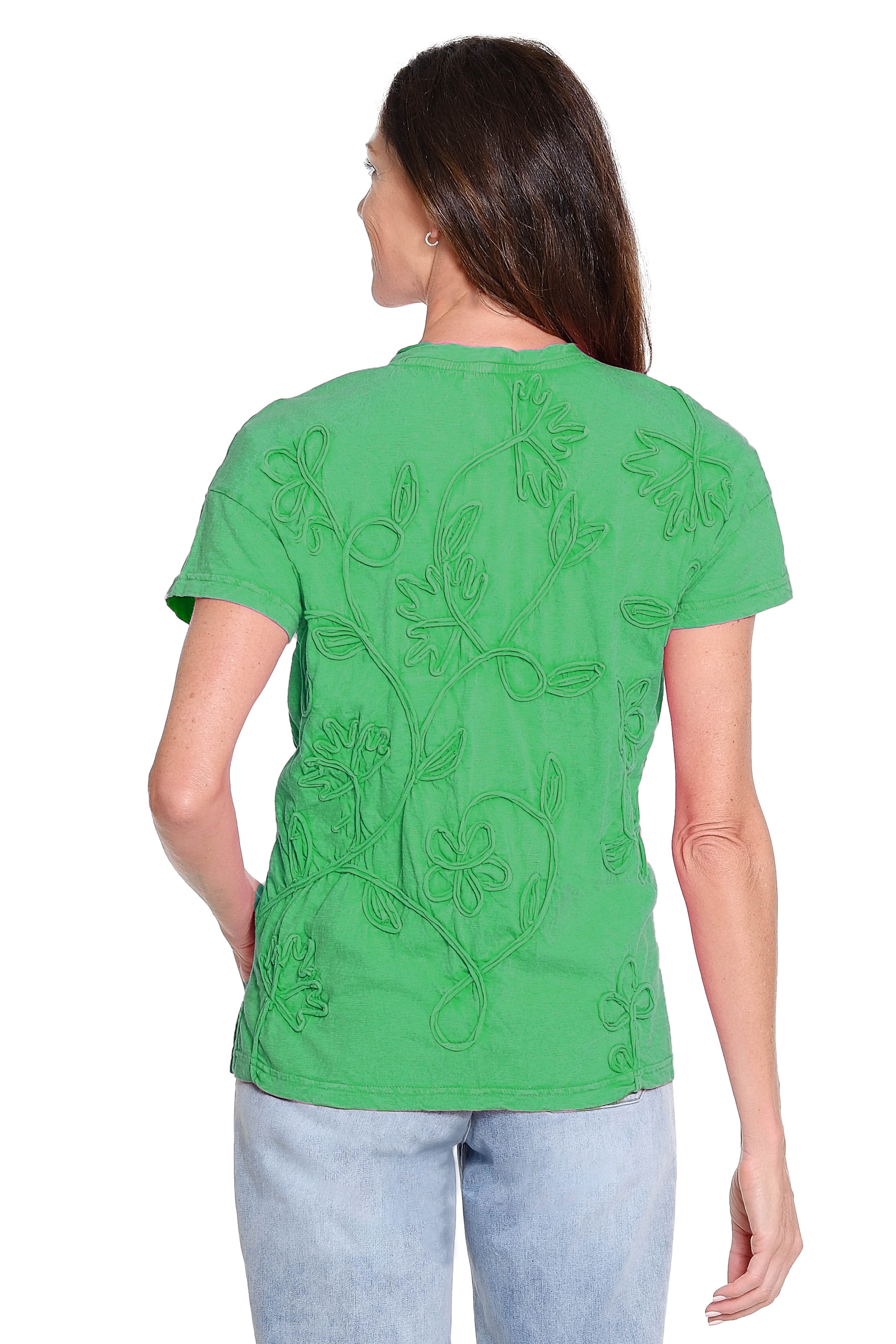 Soutache Trim V-Neck Shirt – Green