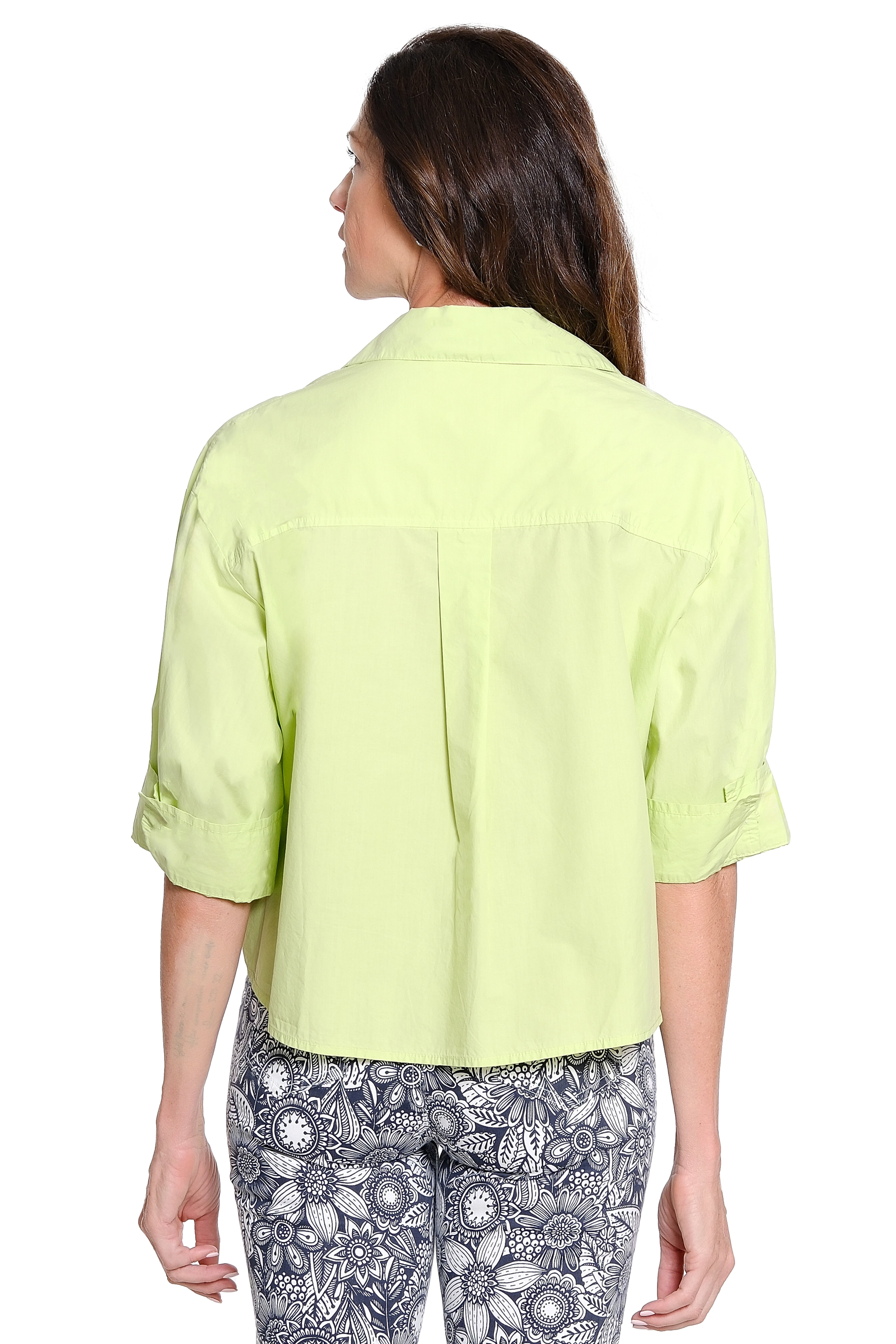 3/4 Sleeve Button-Up Poplin Shirt – Soft Lime
