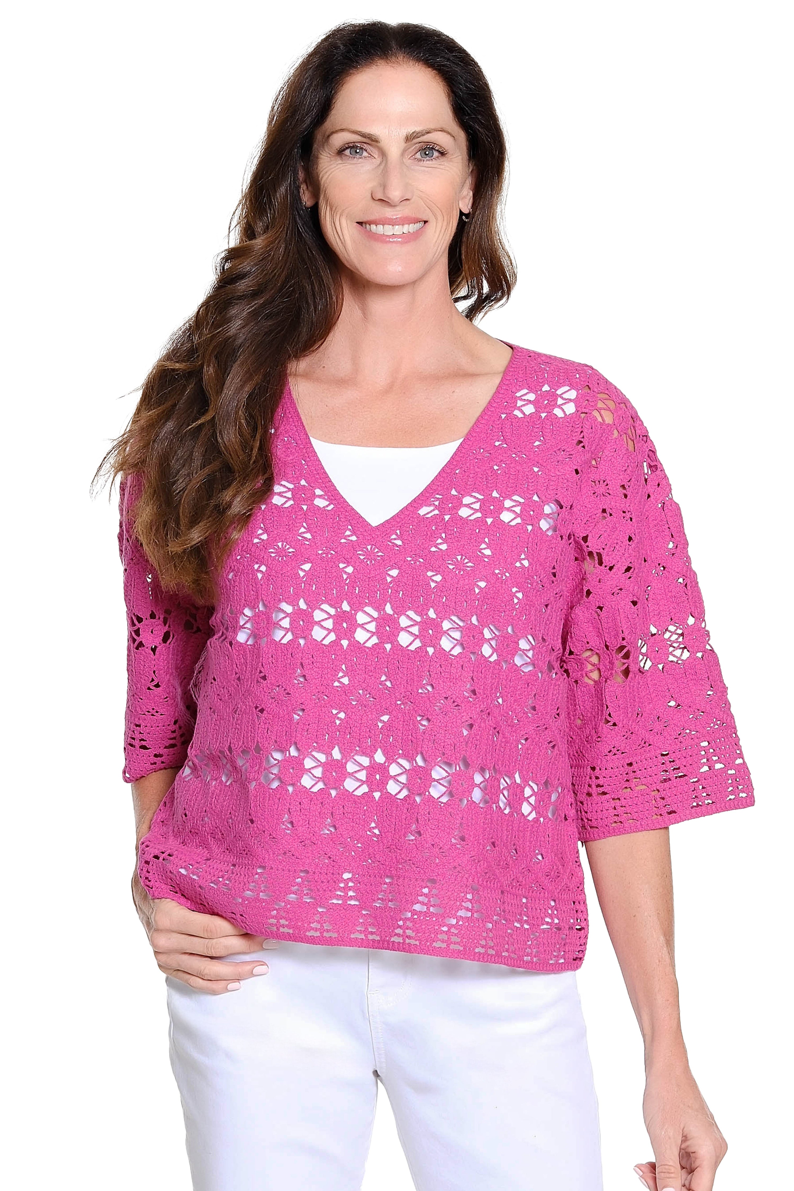 Machine Crochet Popover Top – Magenta