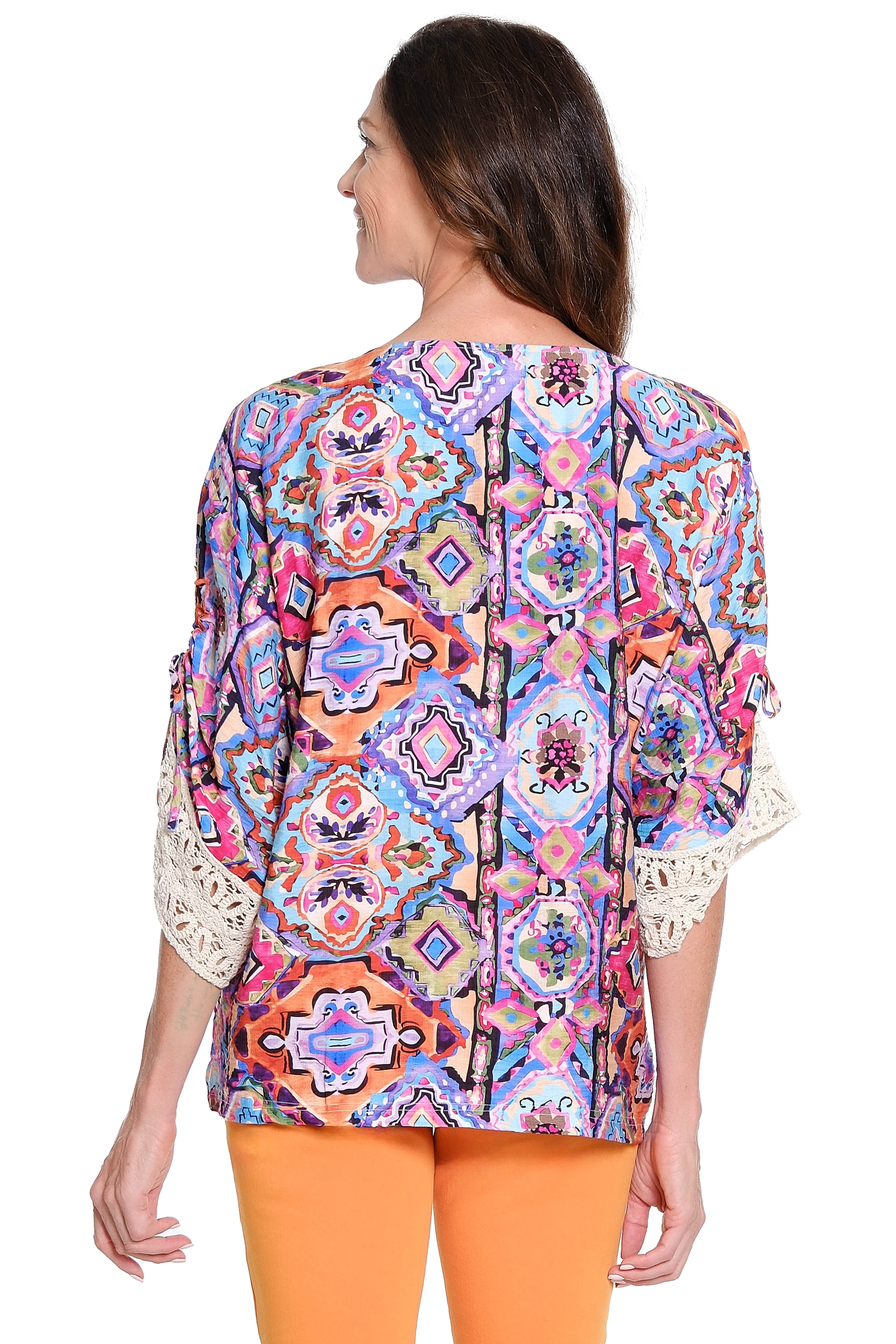 Boxy Top with Crochet Cuffs – Multi