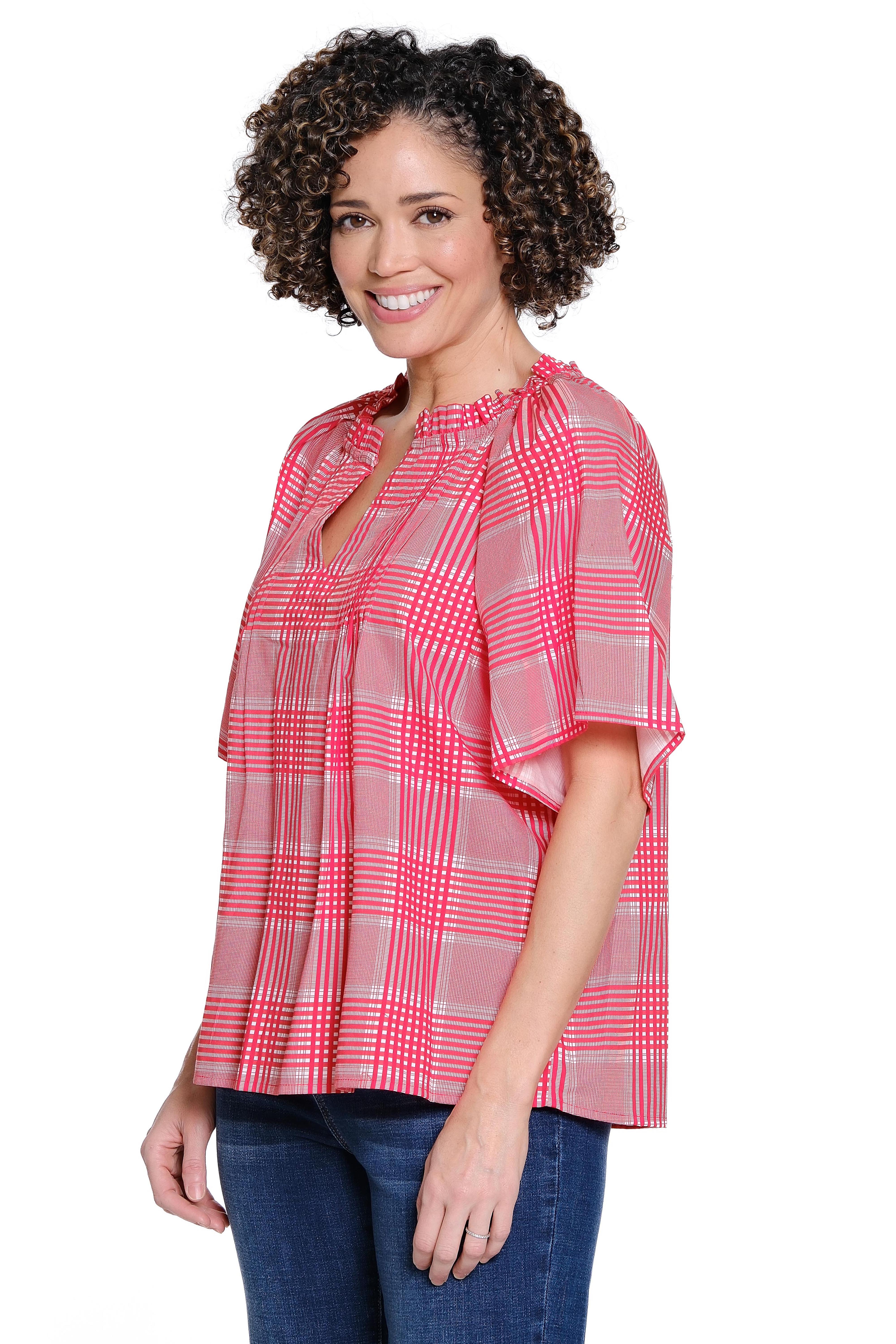 Pleated Front Popover Top - Red