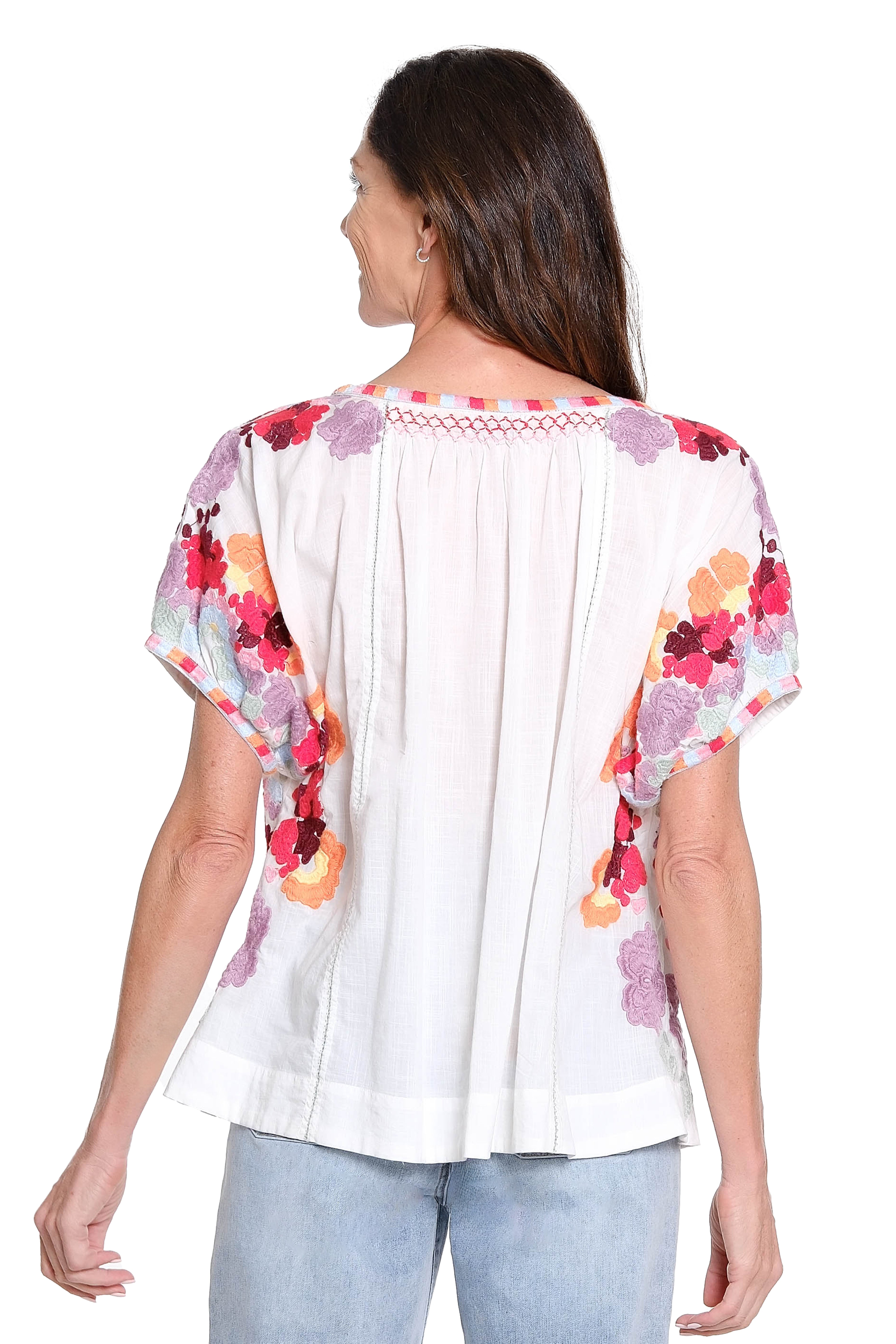 Embroidered Short Sleeve Blouse - White