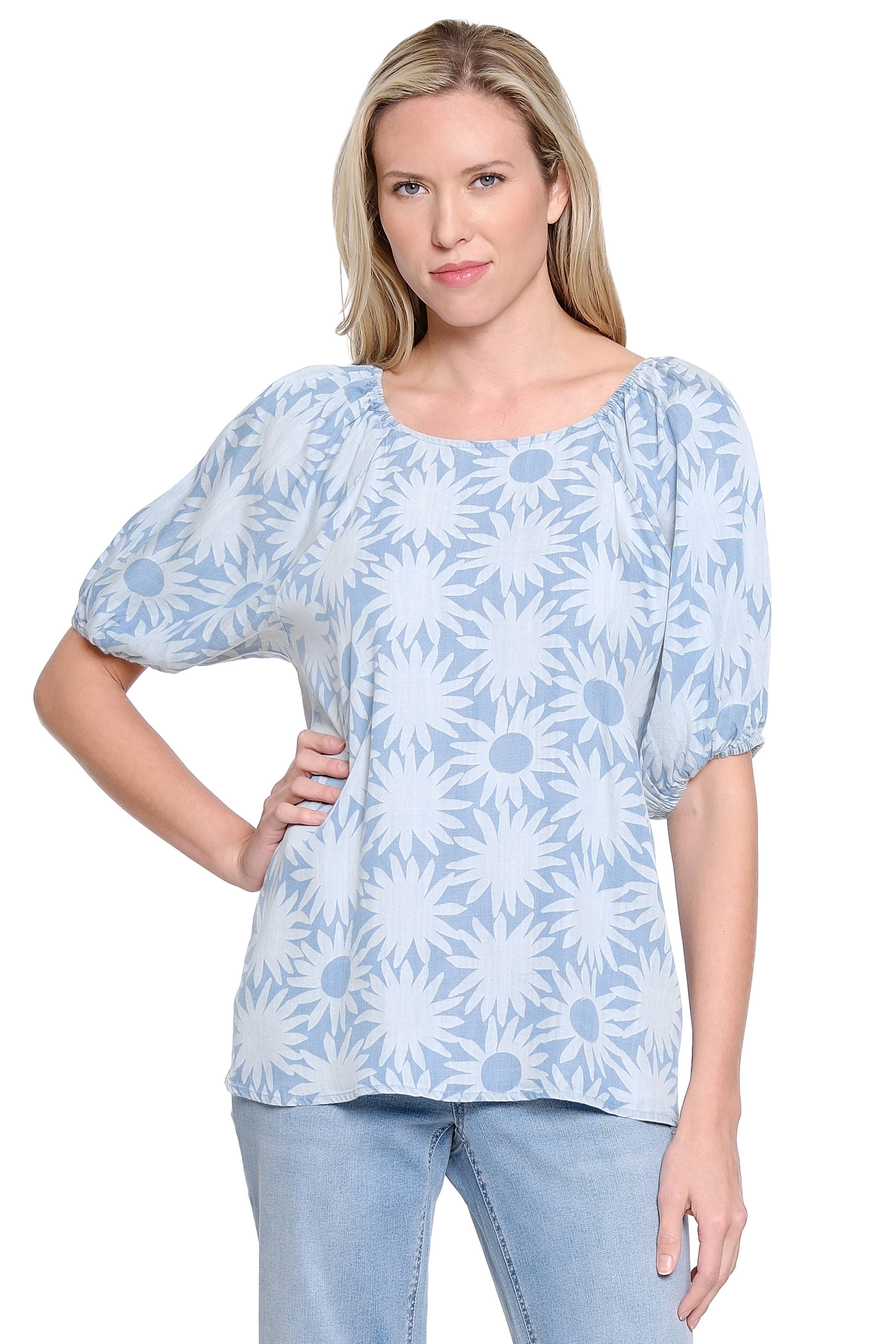 Button-Back Chambray Top - Light Blue