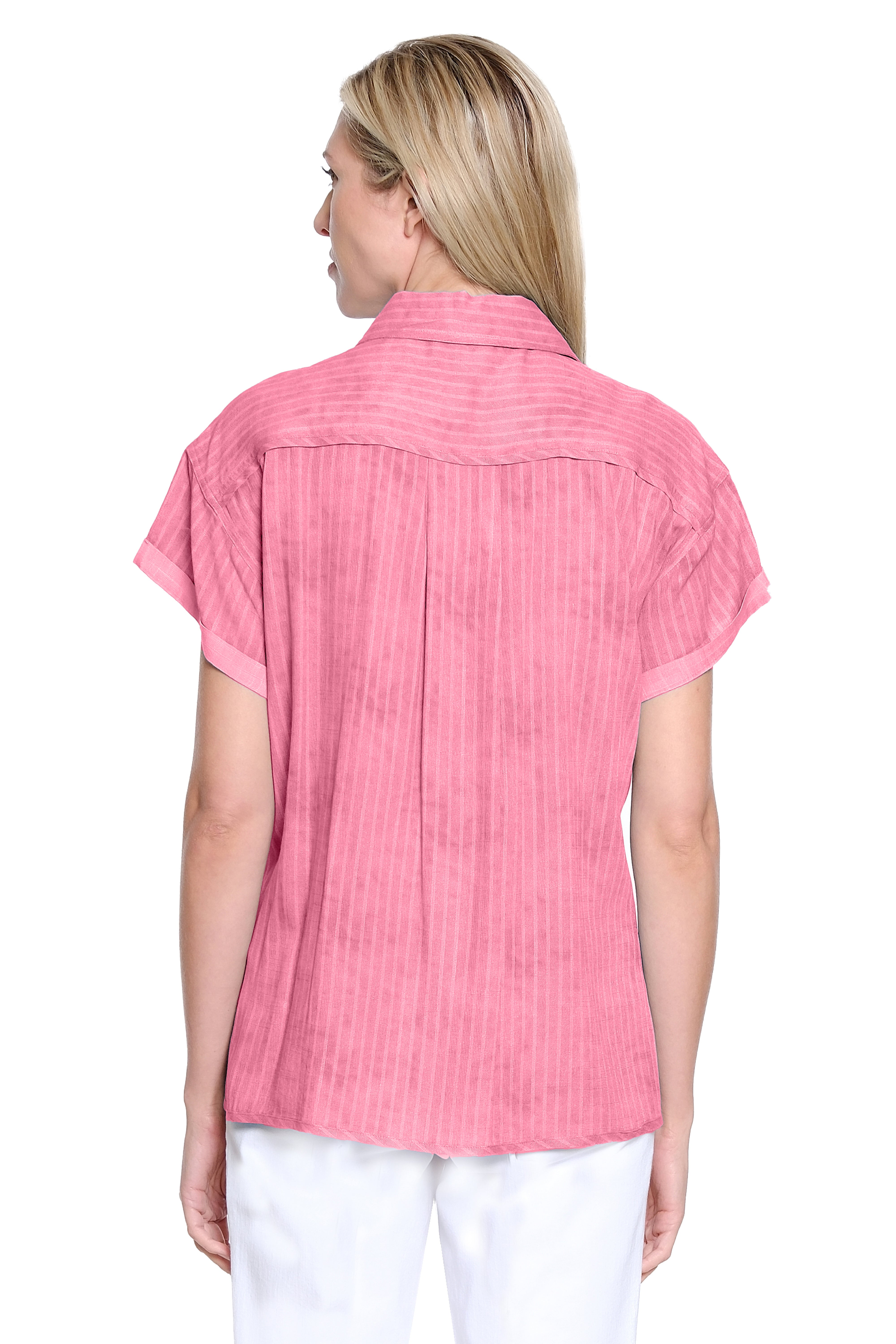 Stripe Button Up Shirt - Dark Coral