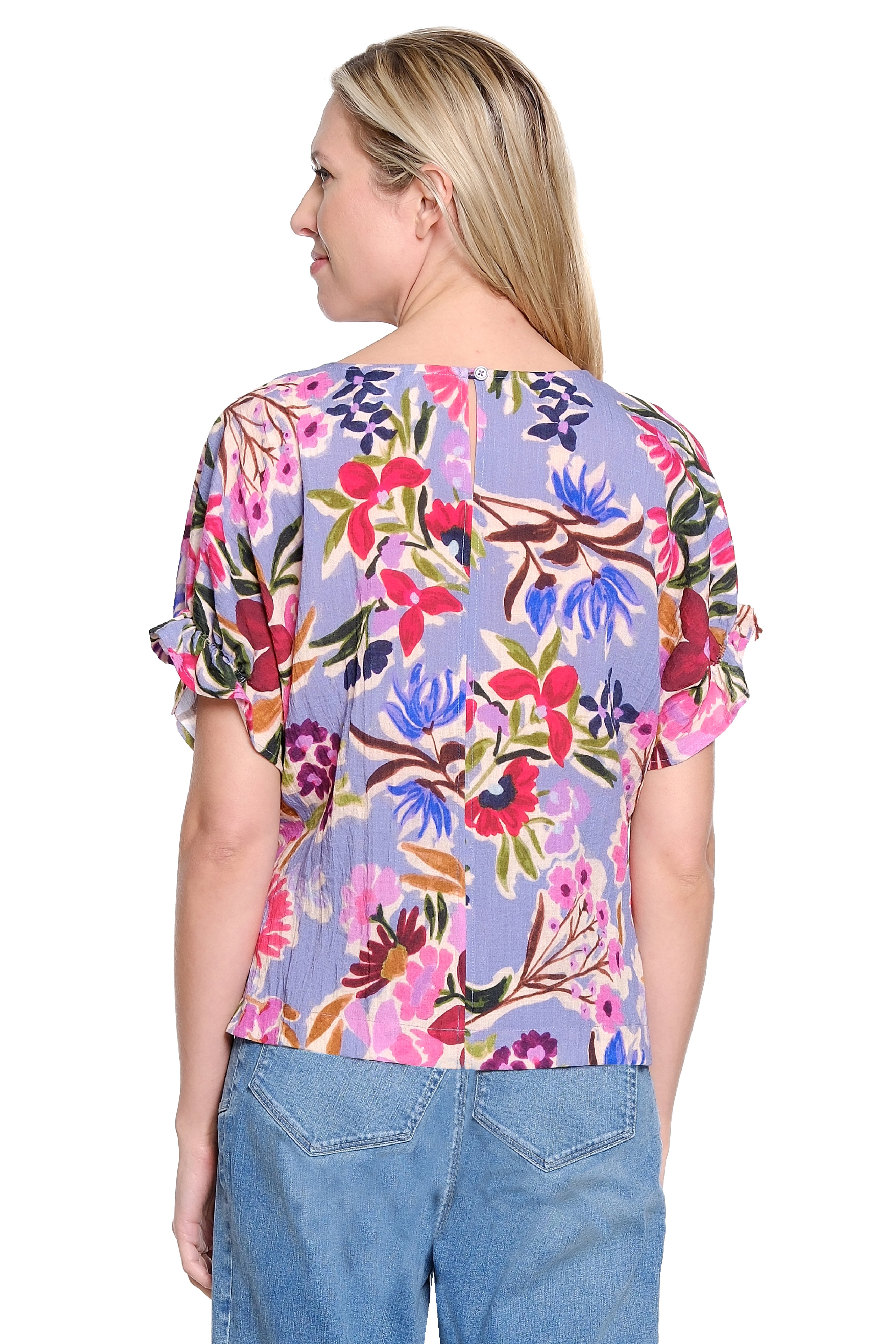 Shirred Sleeve Print Boxy Top - Multi