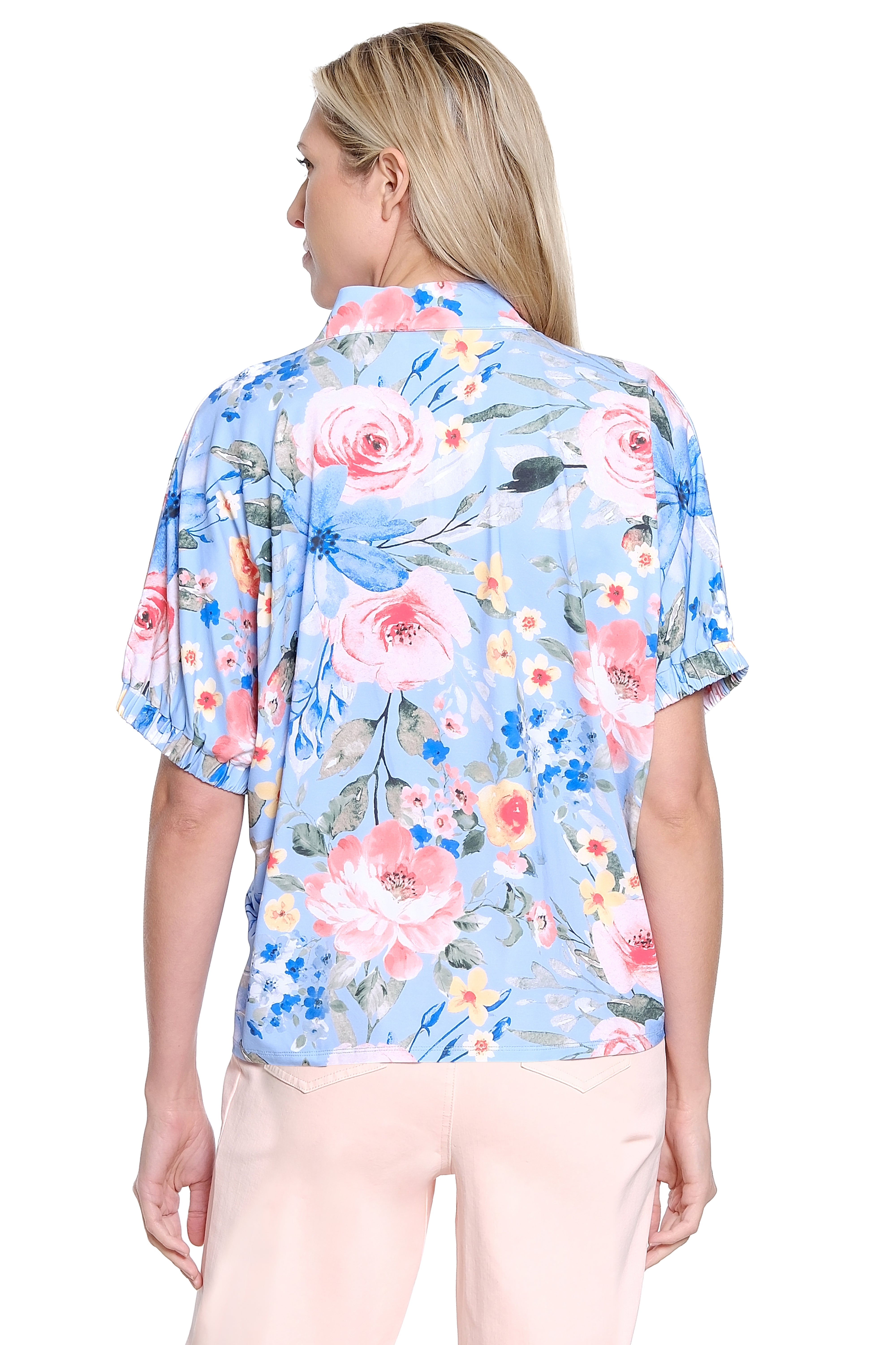 Split-Neck Print Knit Top - Multi