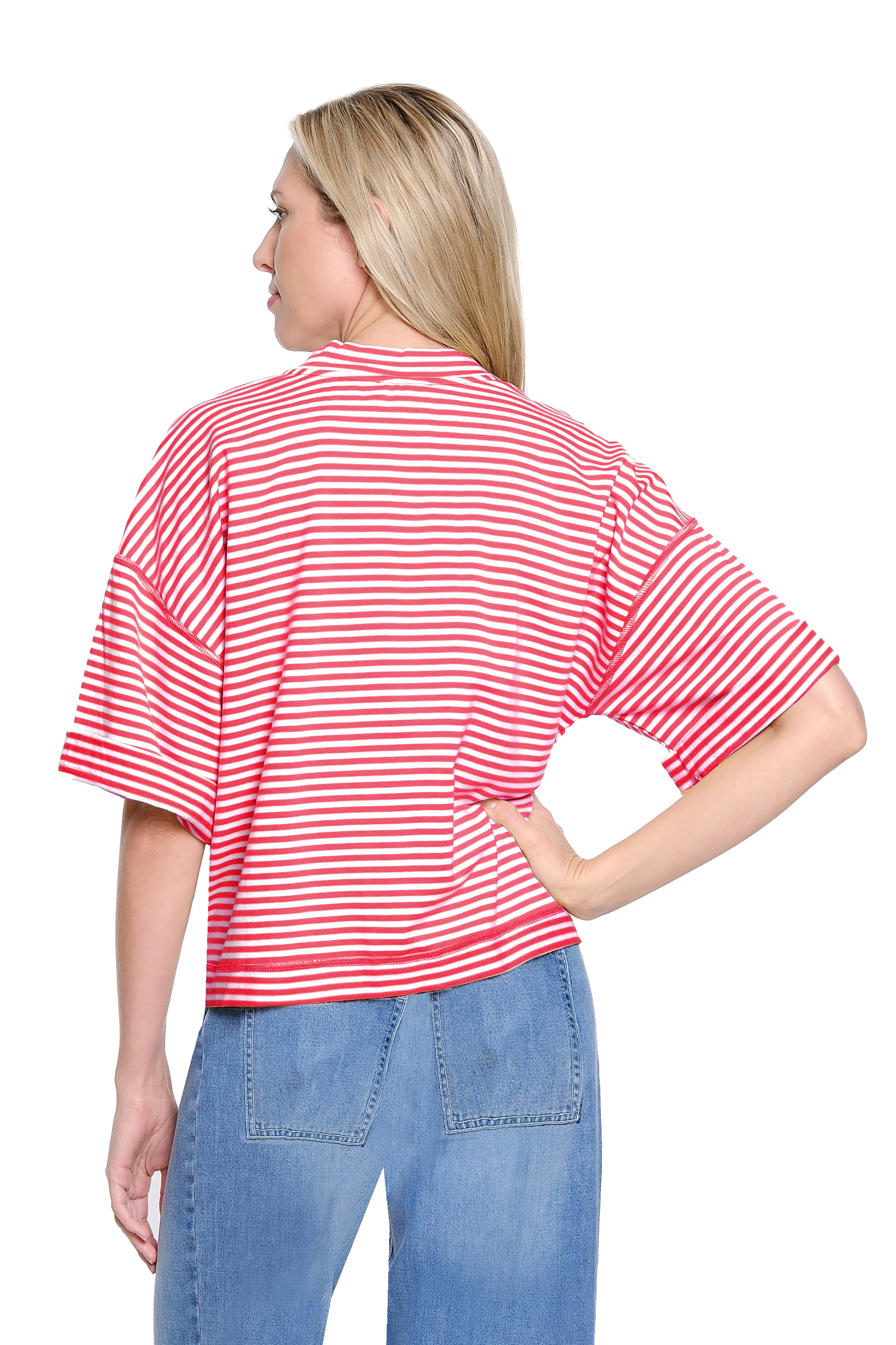 Button Front Knit Top - Red Stripe