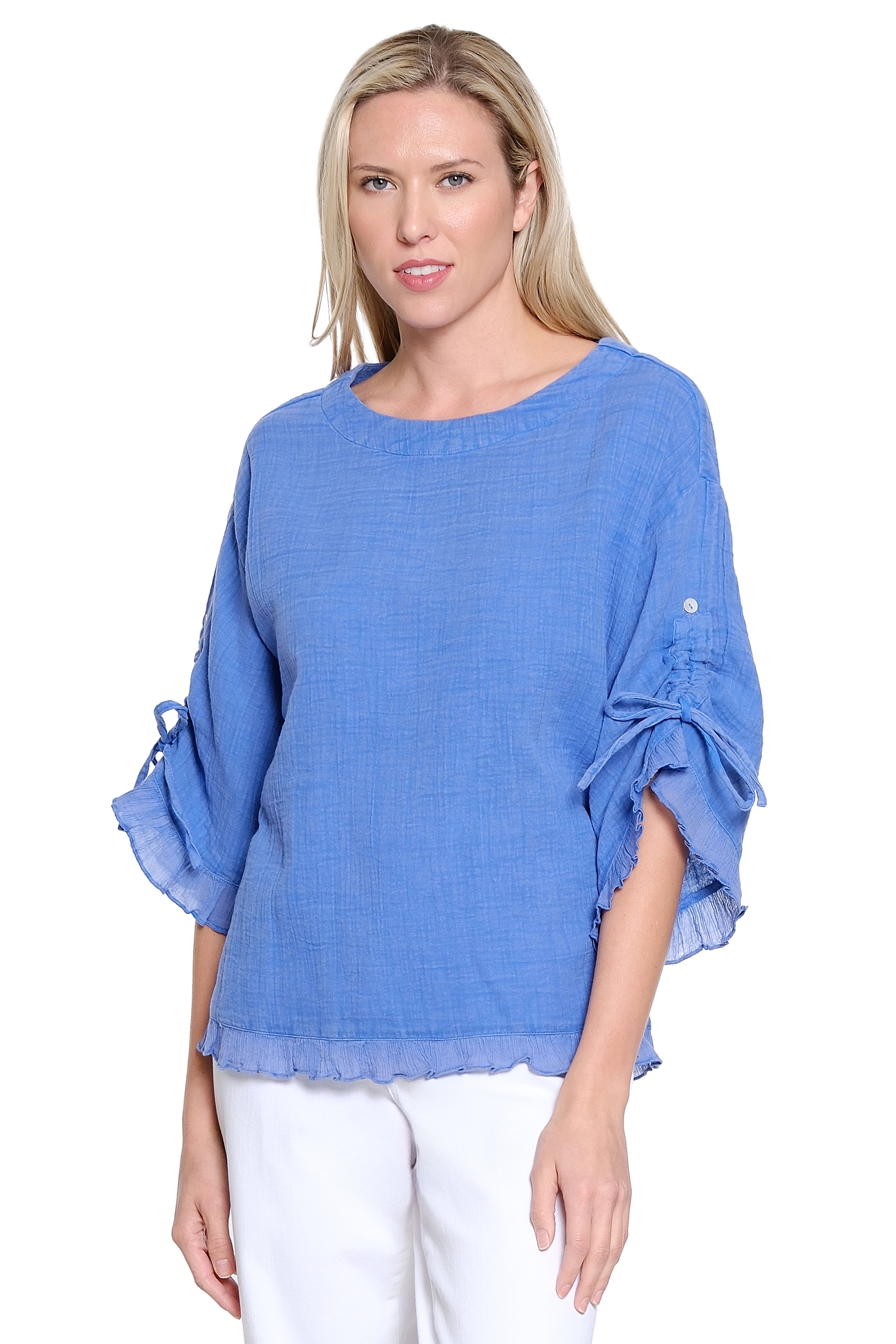 Boxy Pop-Over Top - Blue