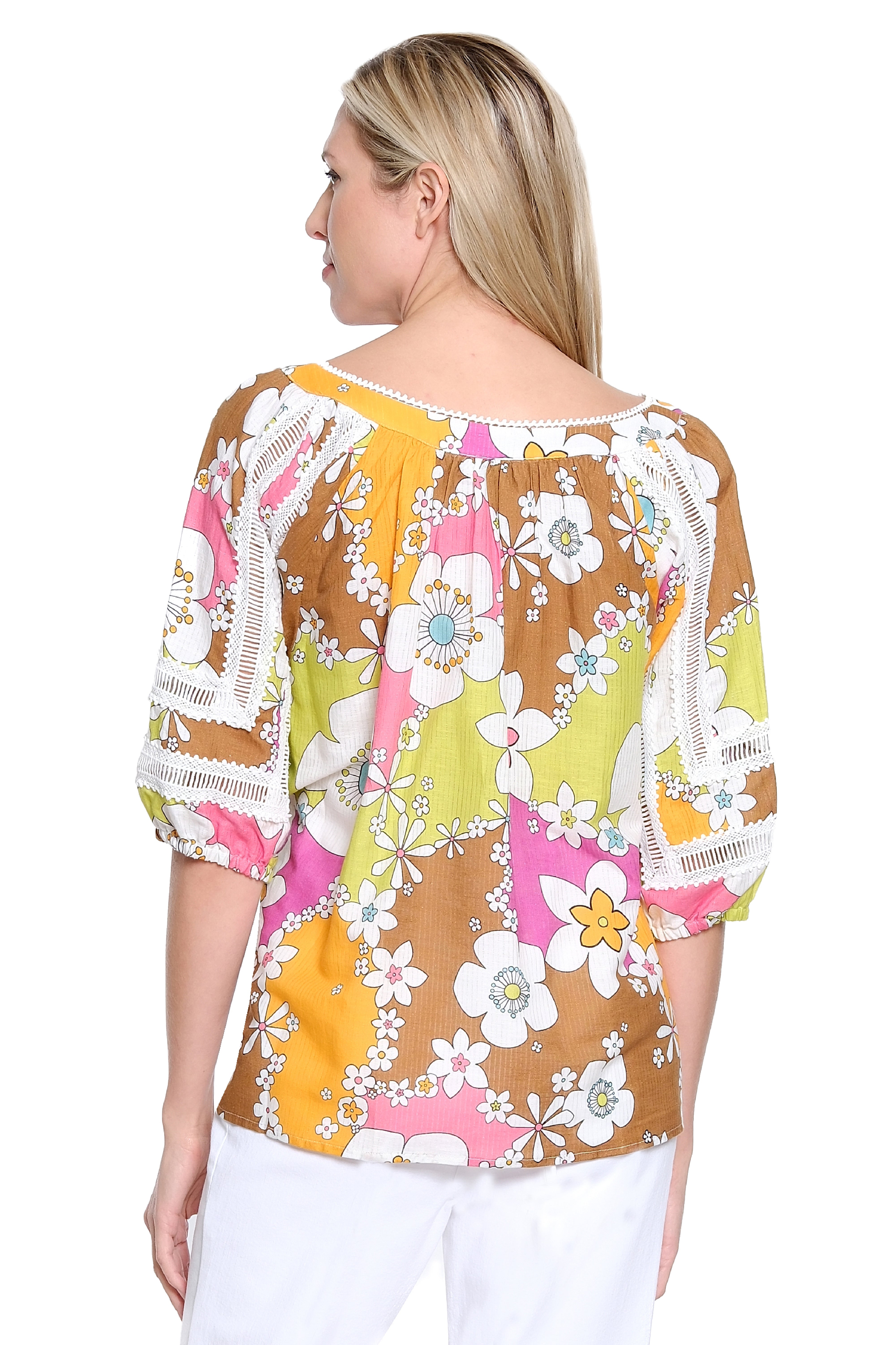 Lace-Inset Print Top - Multi