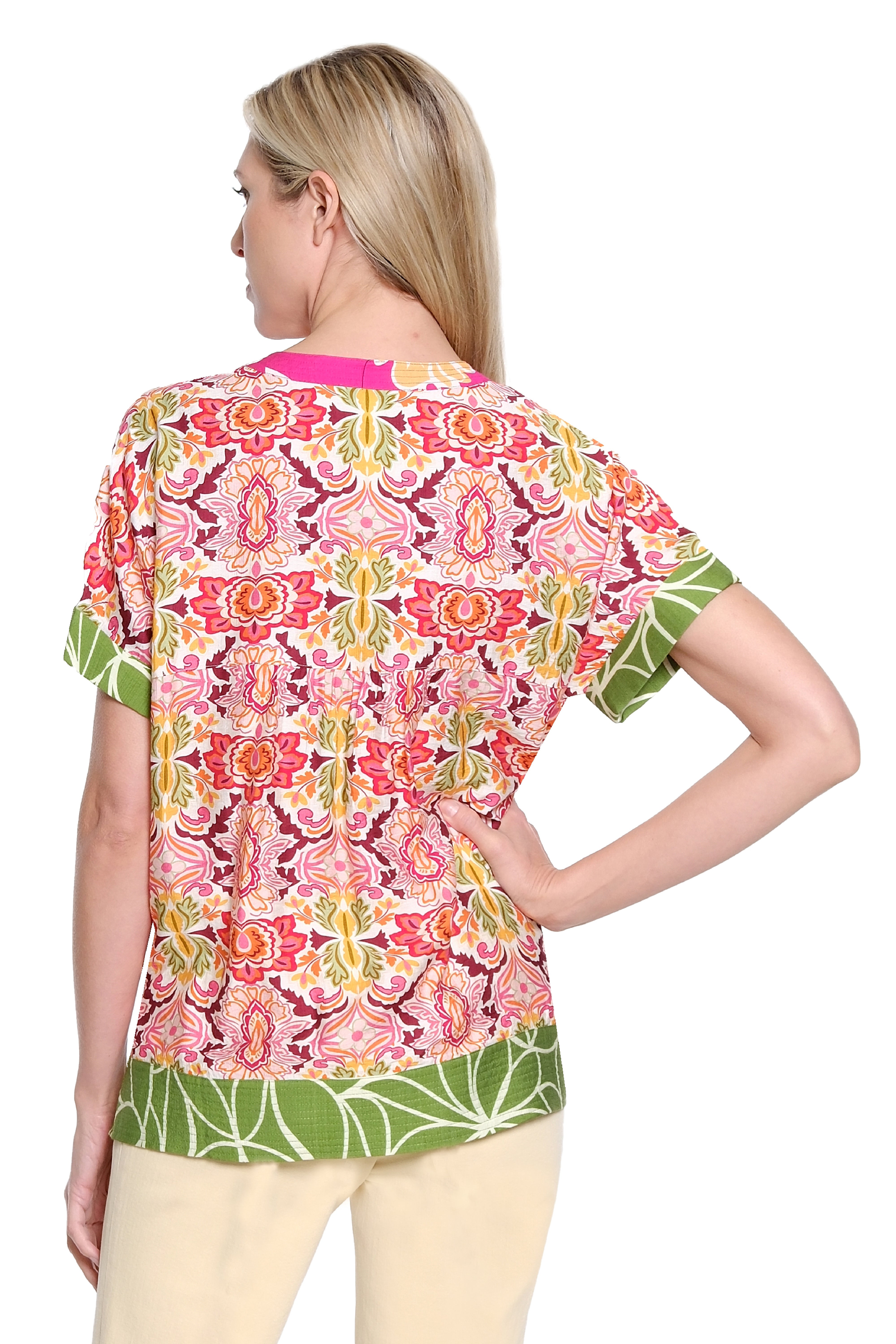 Mixed Print Split Neck Top - Multi