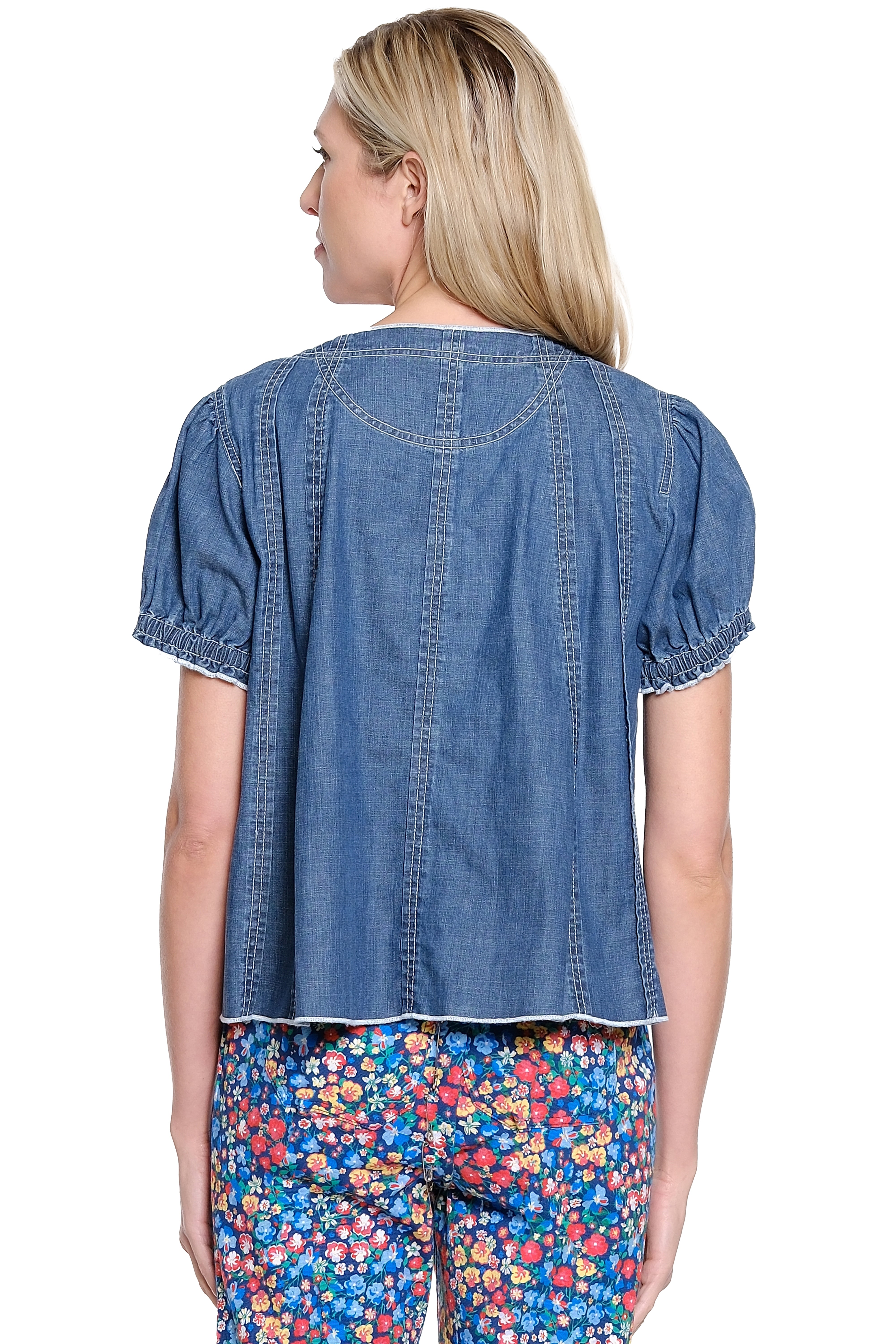 V-Neck Denim Swing Top - Medium Indigo