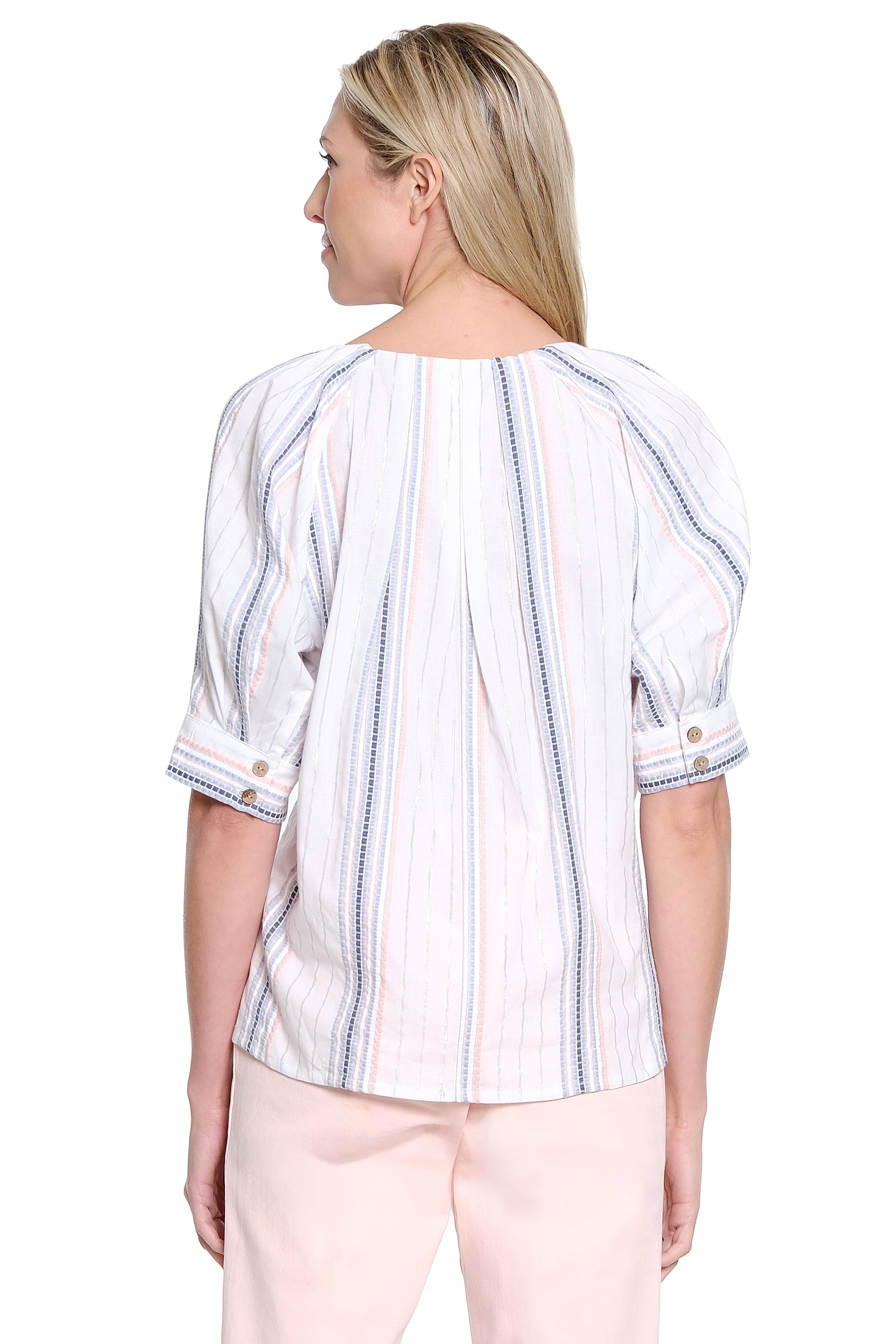 Stripe Split Neck Top - Multi Stripe