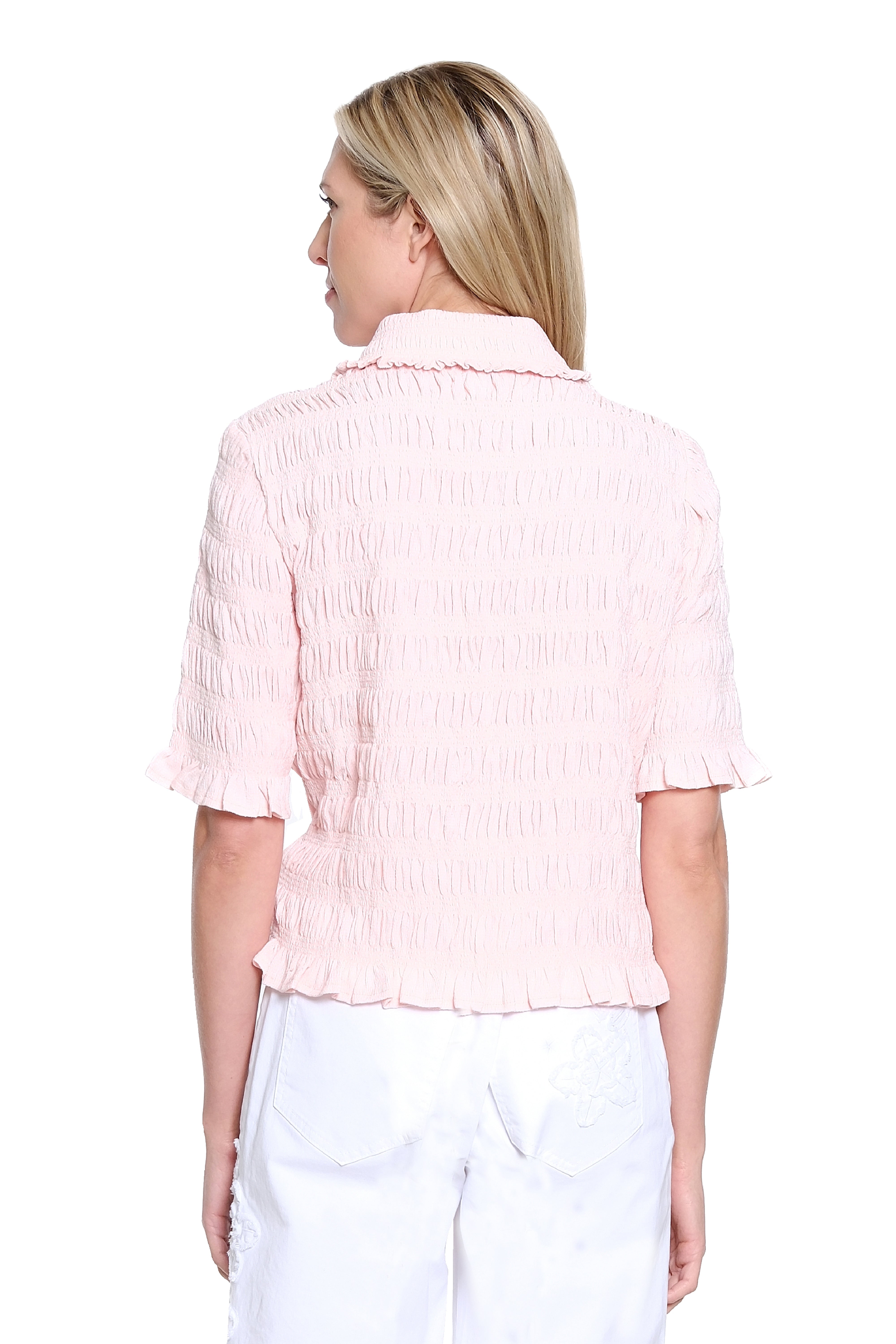 Button-Front Smocked Top – Light Pink