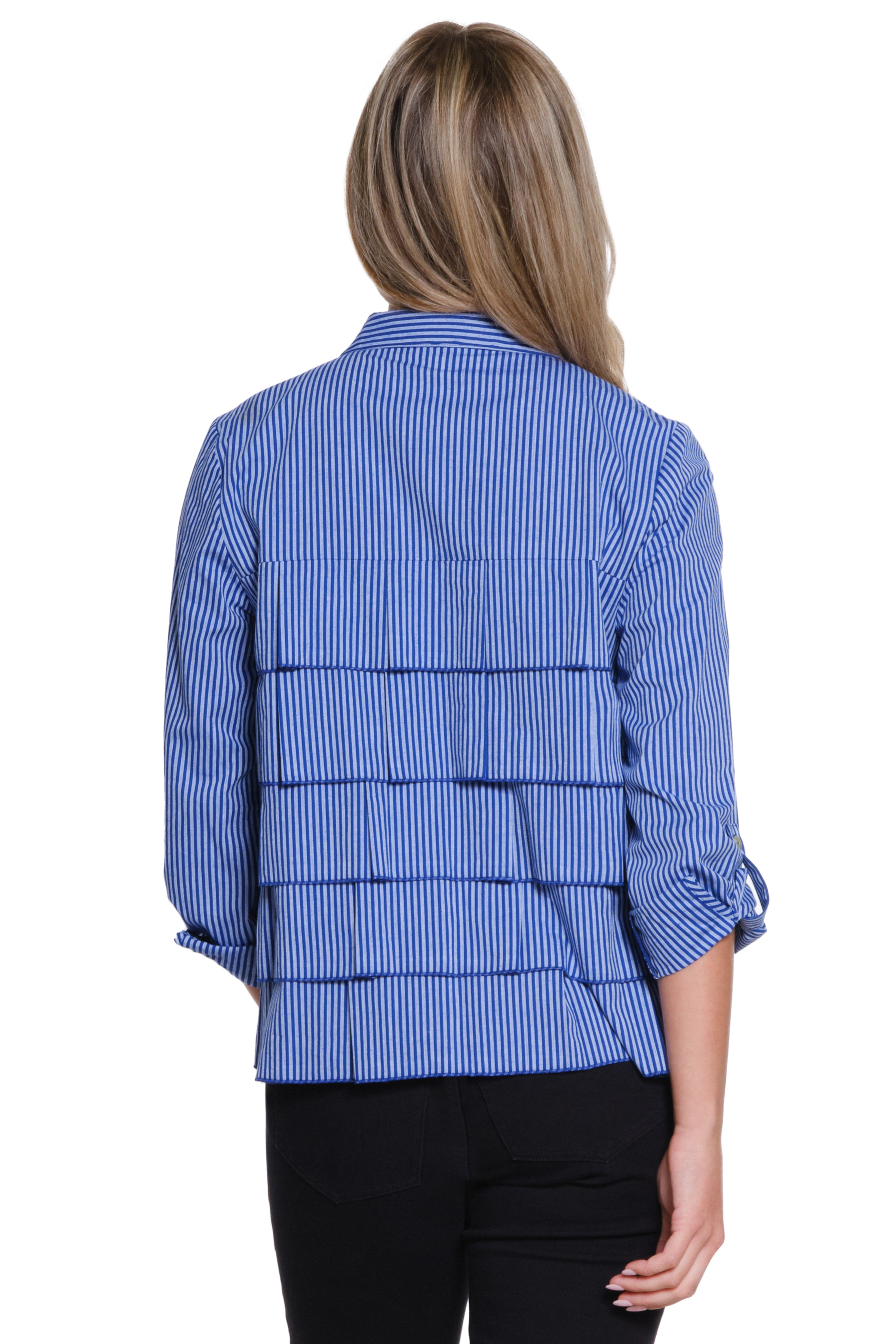 Striped Tiered Ruffle Shirt - Cobalt