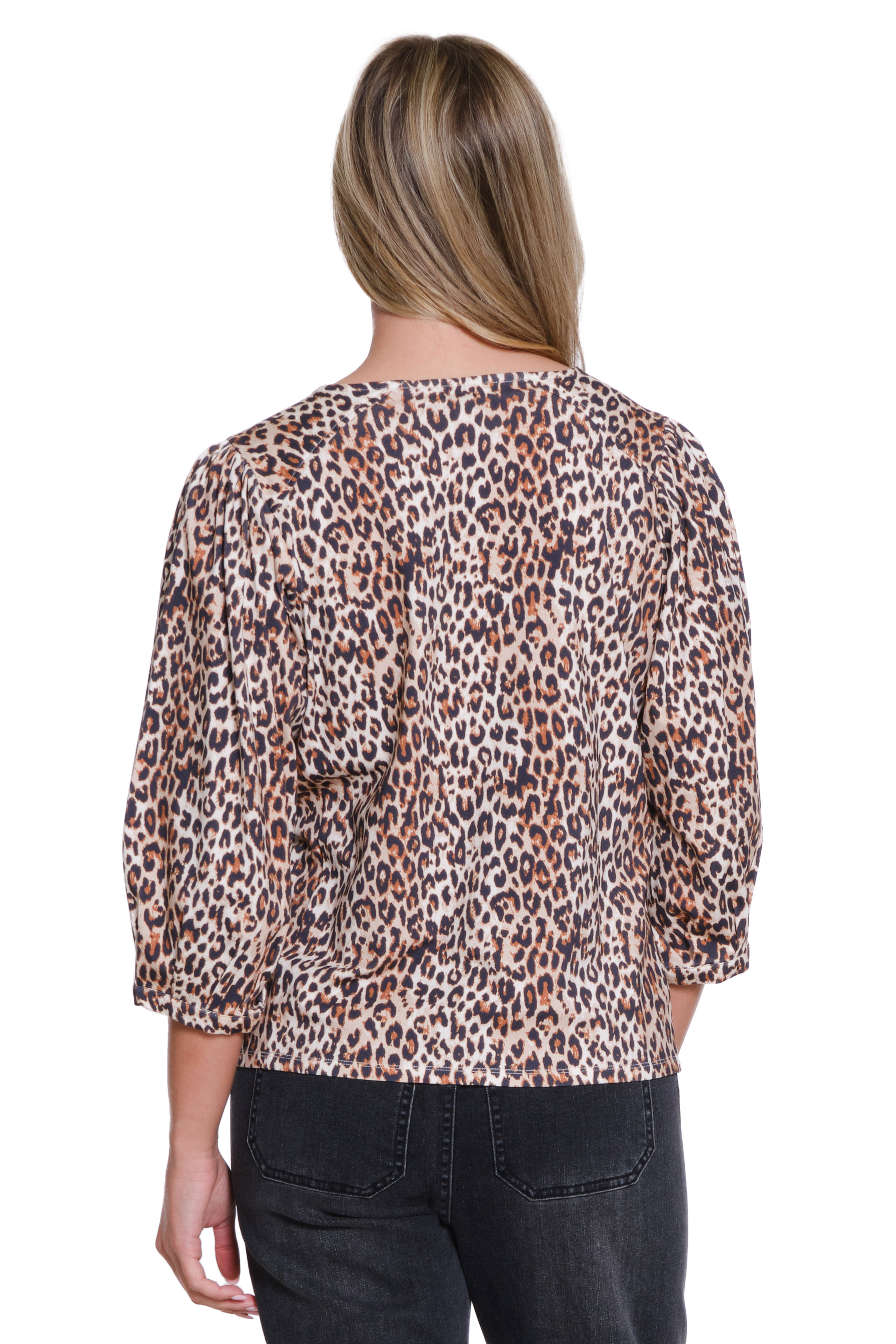 Leopard Print Puff Sleeve Knit Top - Multi