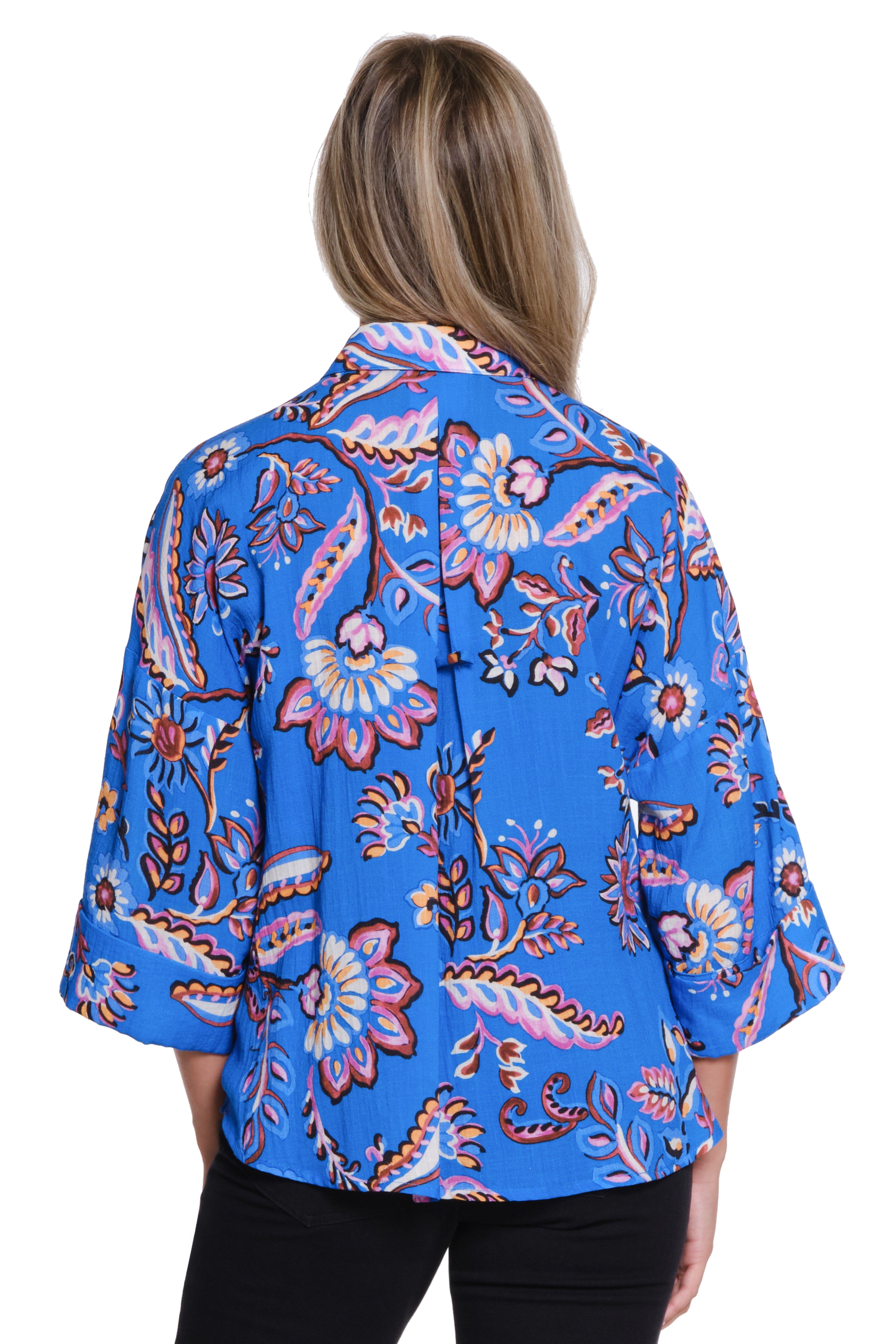 Floral Print Dolman Sleeve Top - French Blue