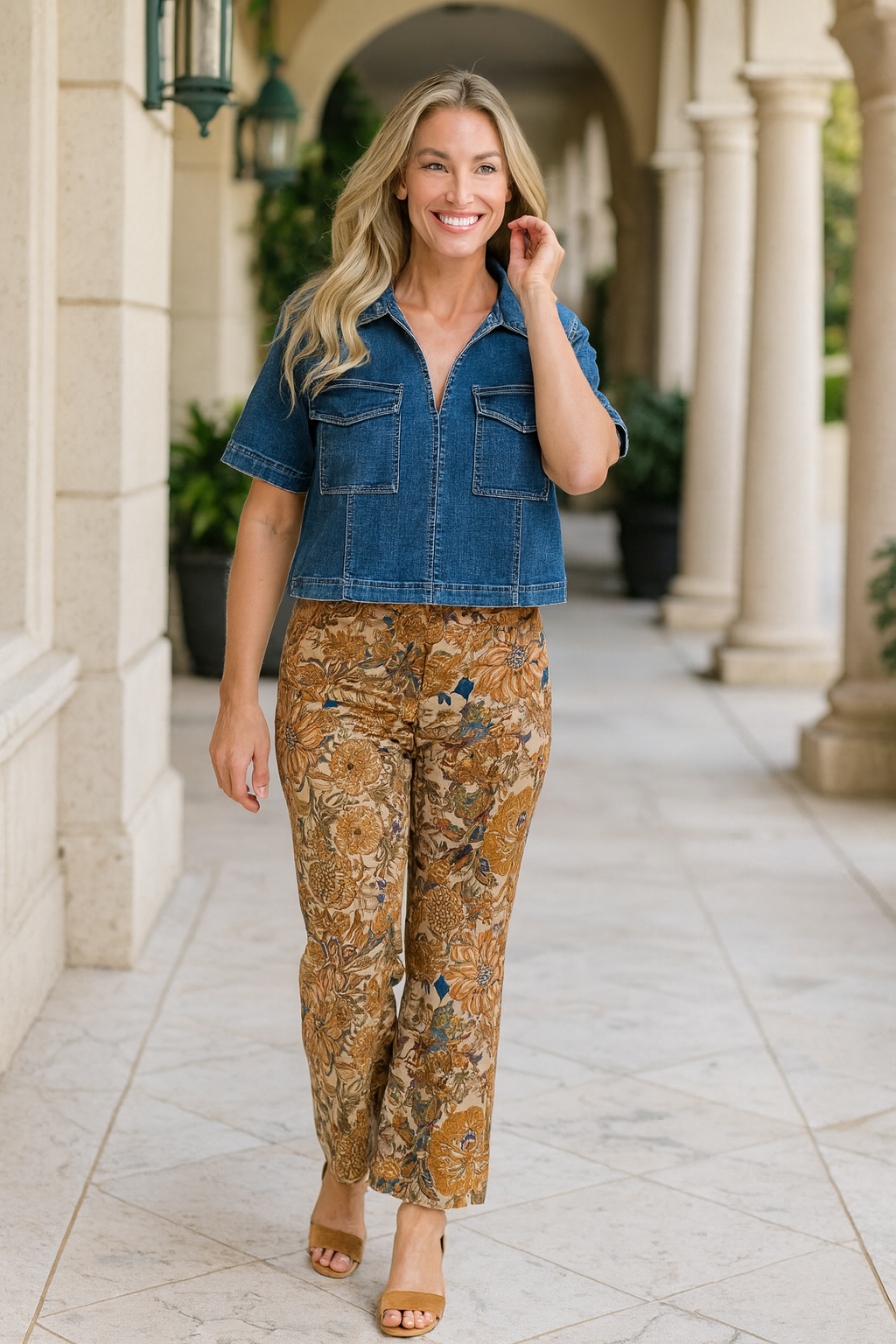 Denim Short Sleeve Top - Dark Indigo