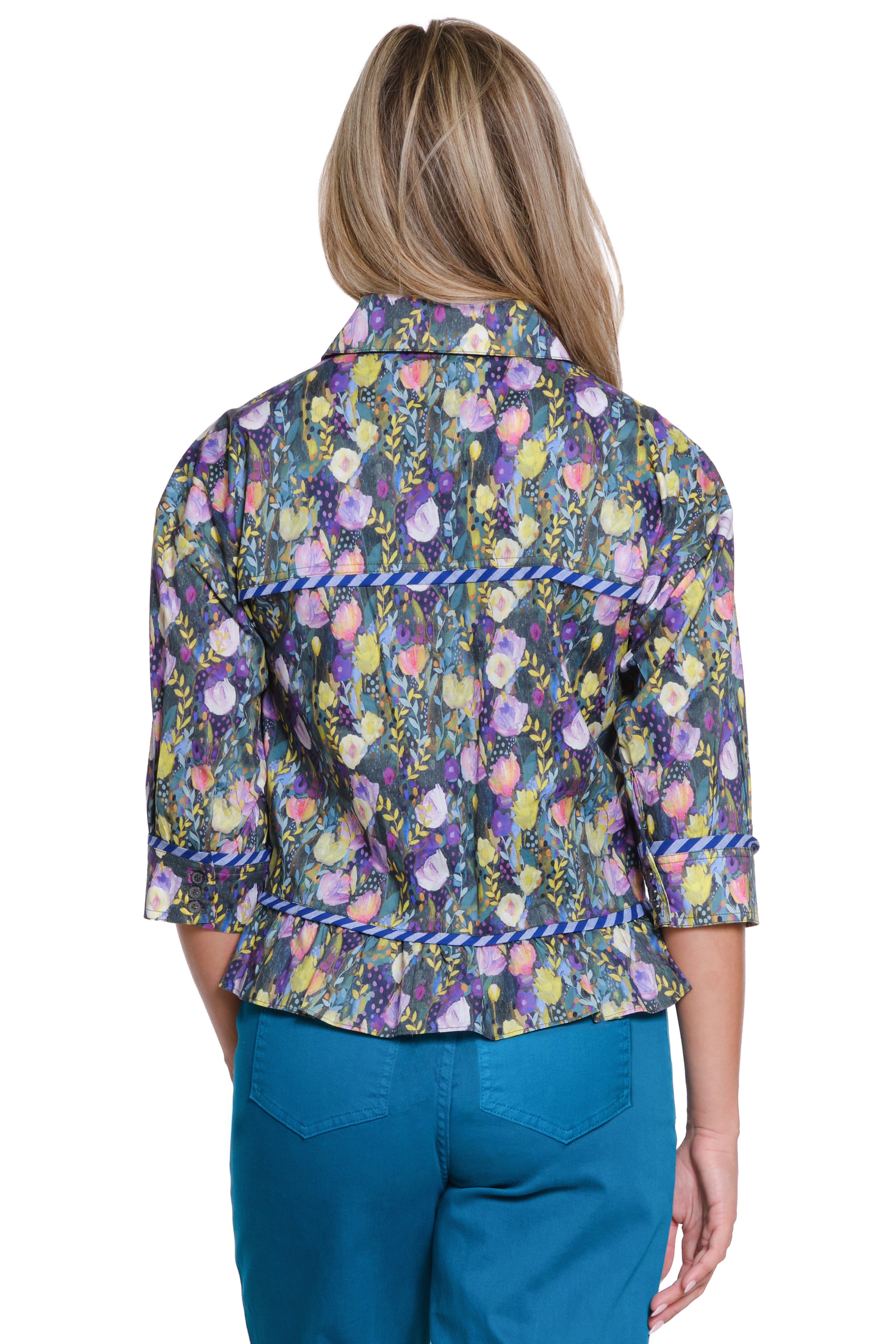 Floral Print Peplum Button-Up - Multi