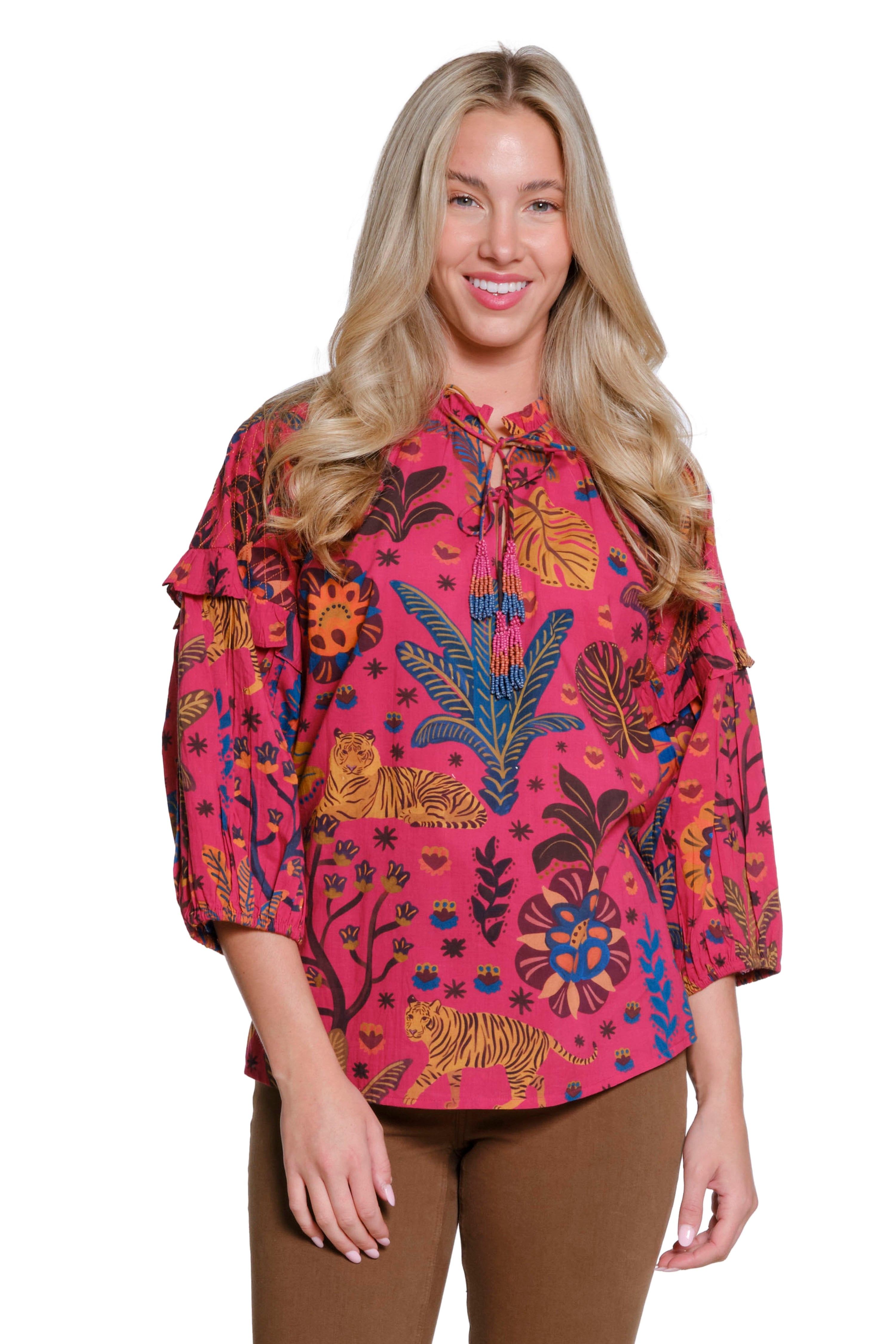 Tie Neck Print Top - Multi