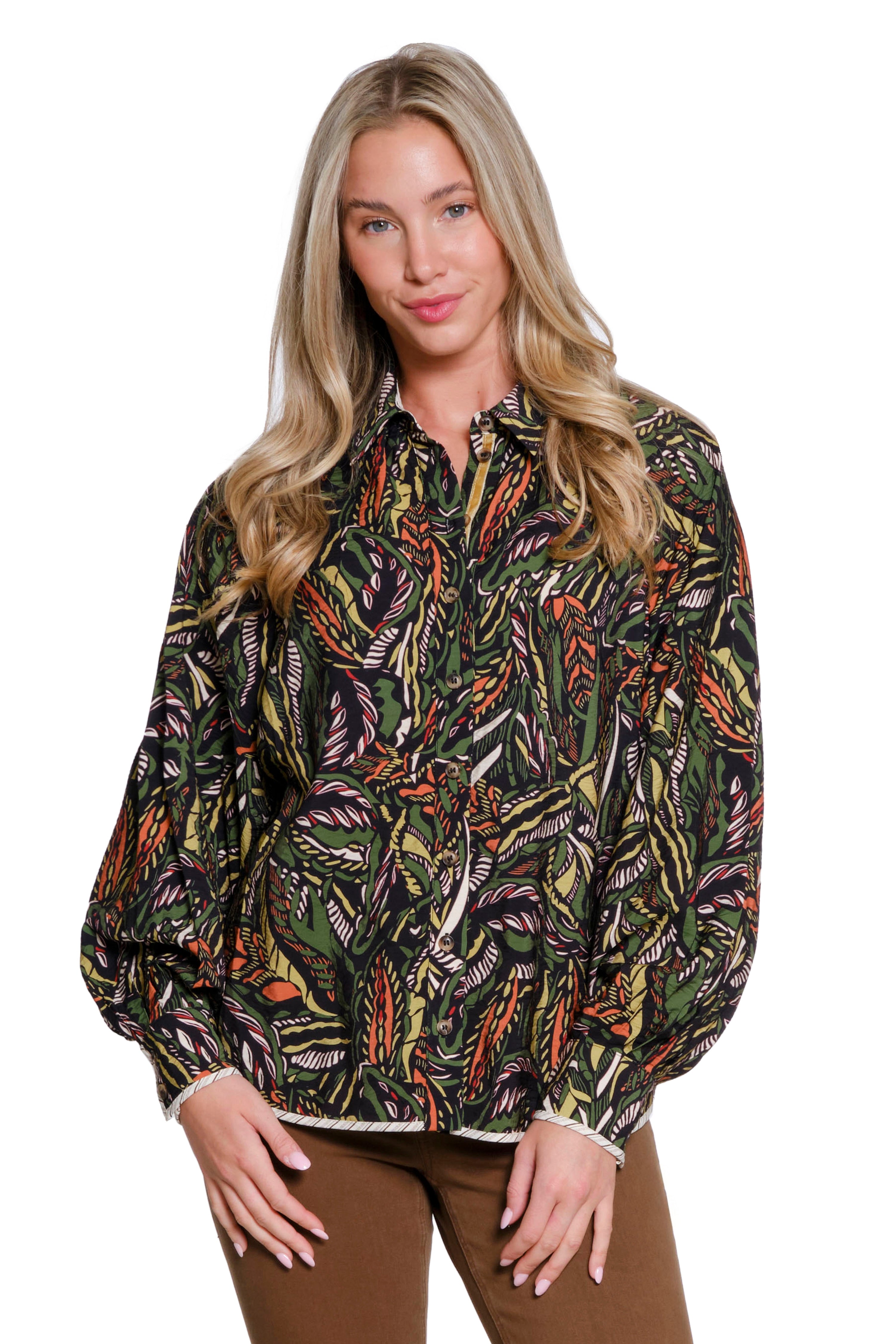 Printed Button Front Top - Multi