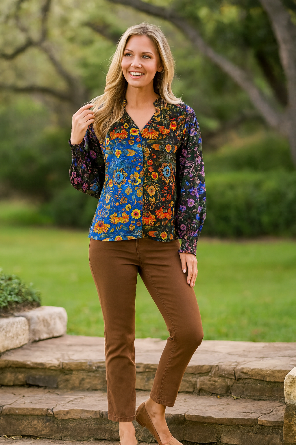 Ruffle Neck Blouse - Multi