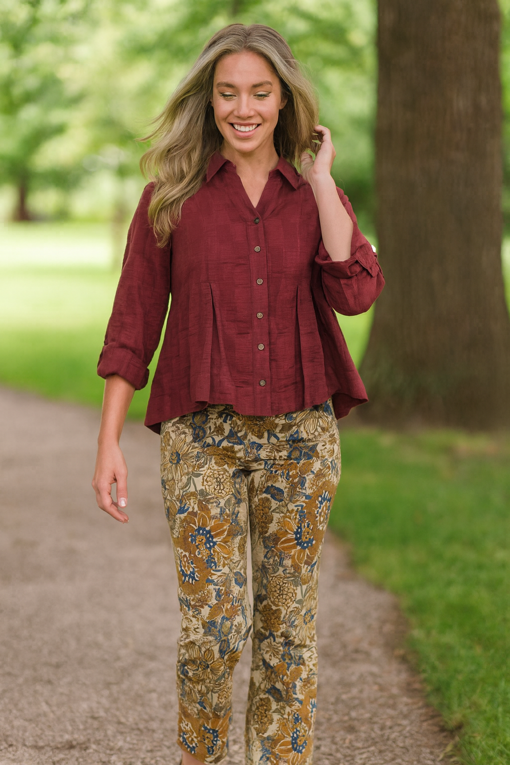 V-Neck Swing Shirt - Wine