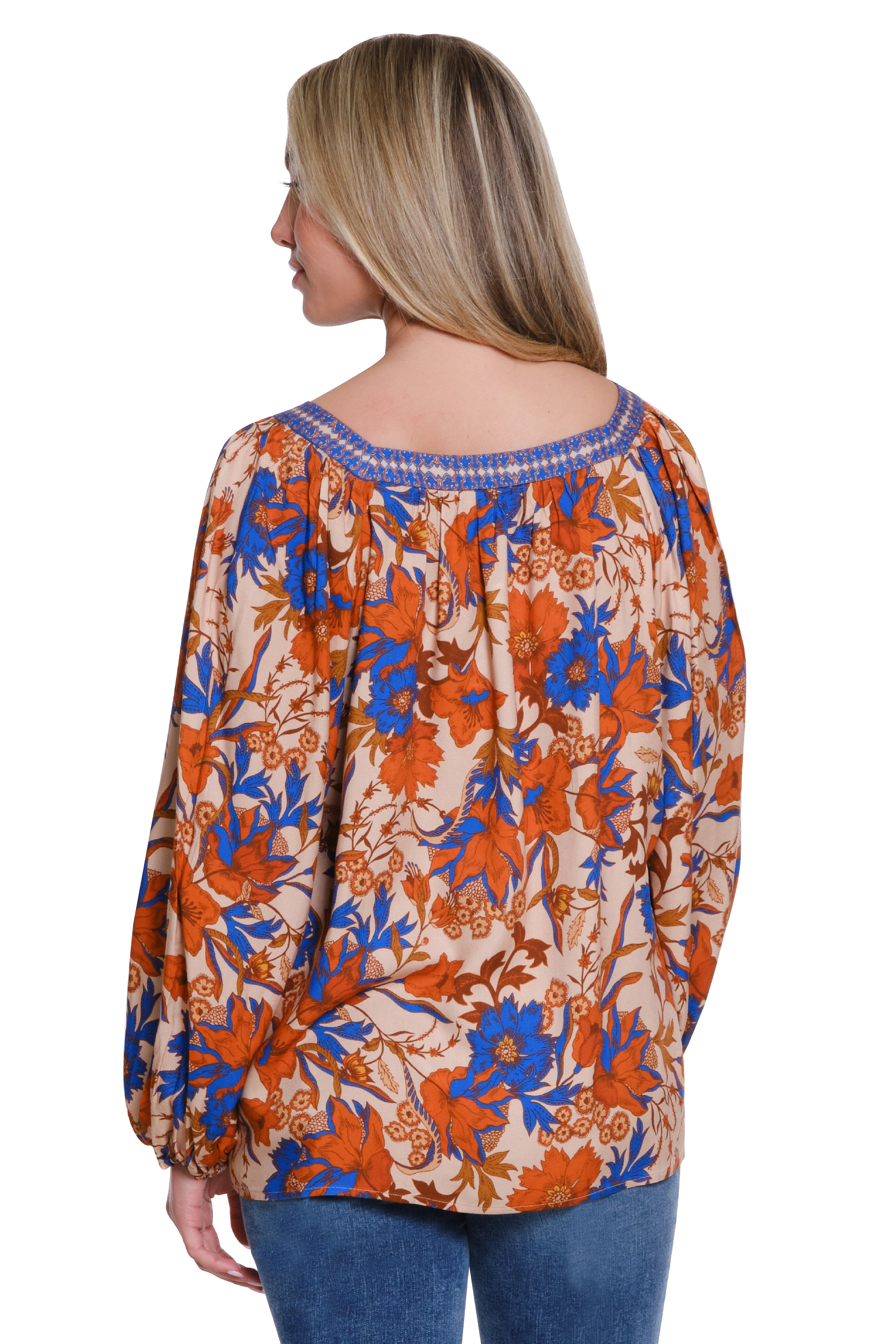 Square Neck Peasant Top - Multi