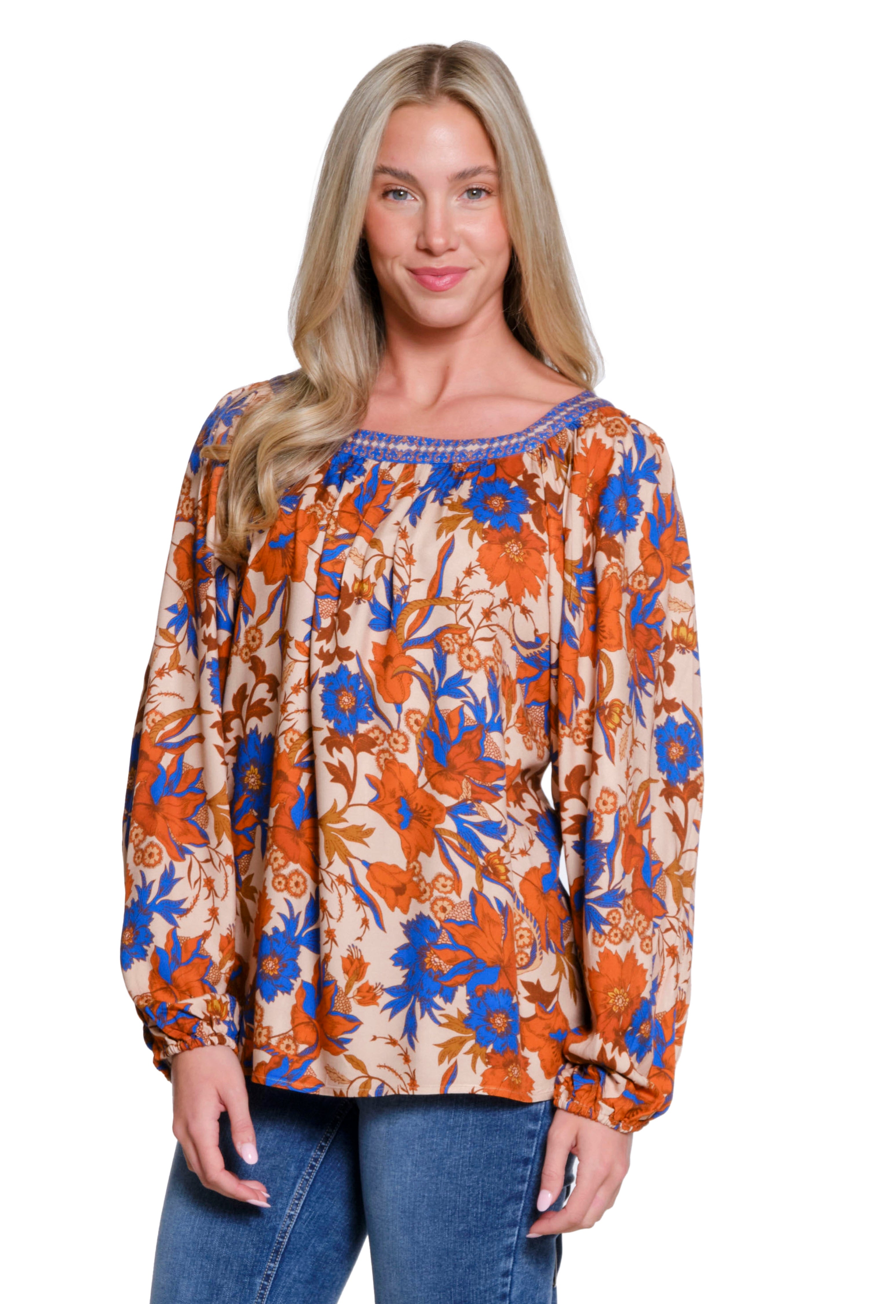 Square Neck Peasant Top - Multi