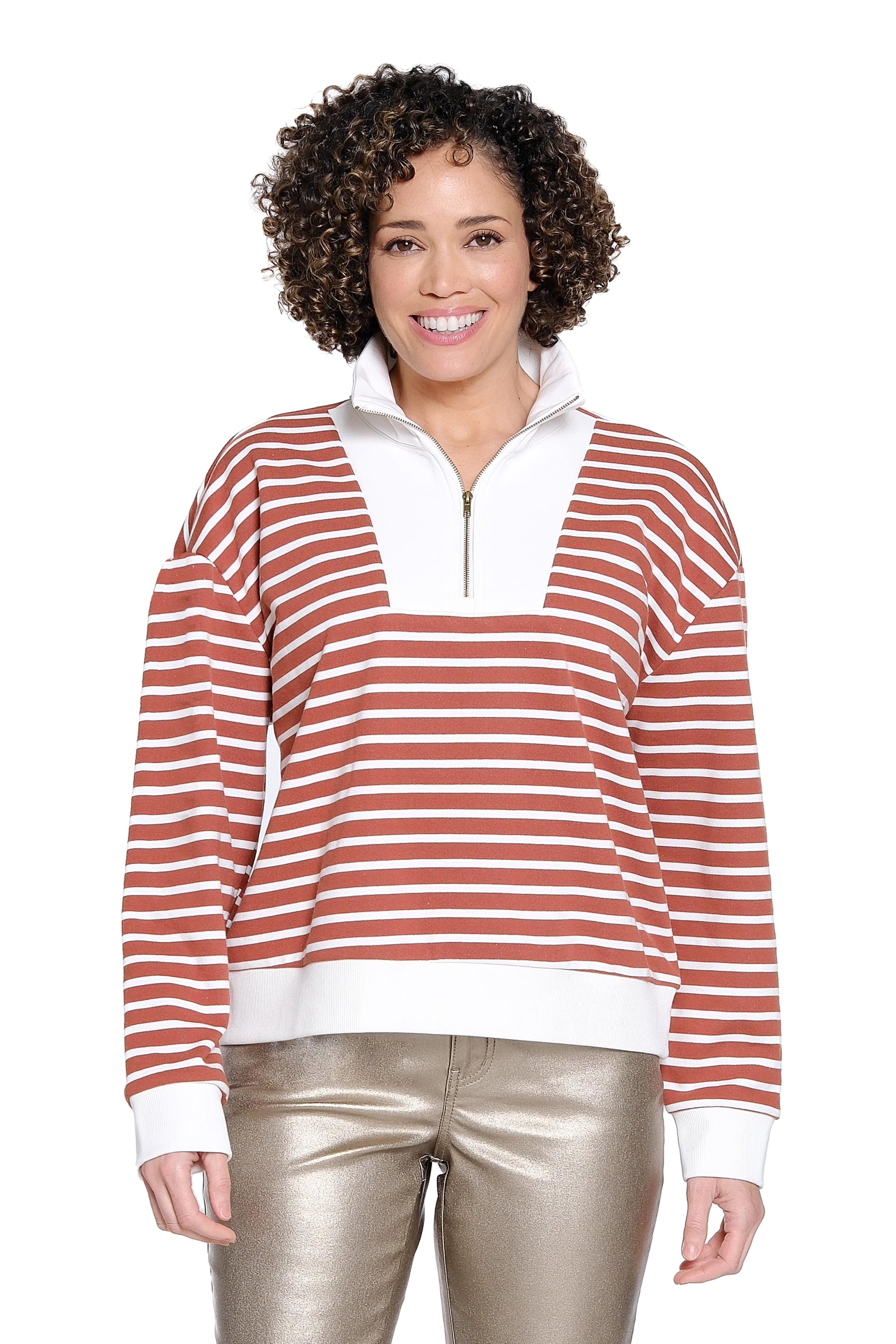 Striped Half Zip Pullover - Rust Stripe
