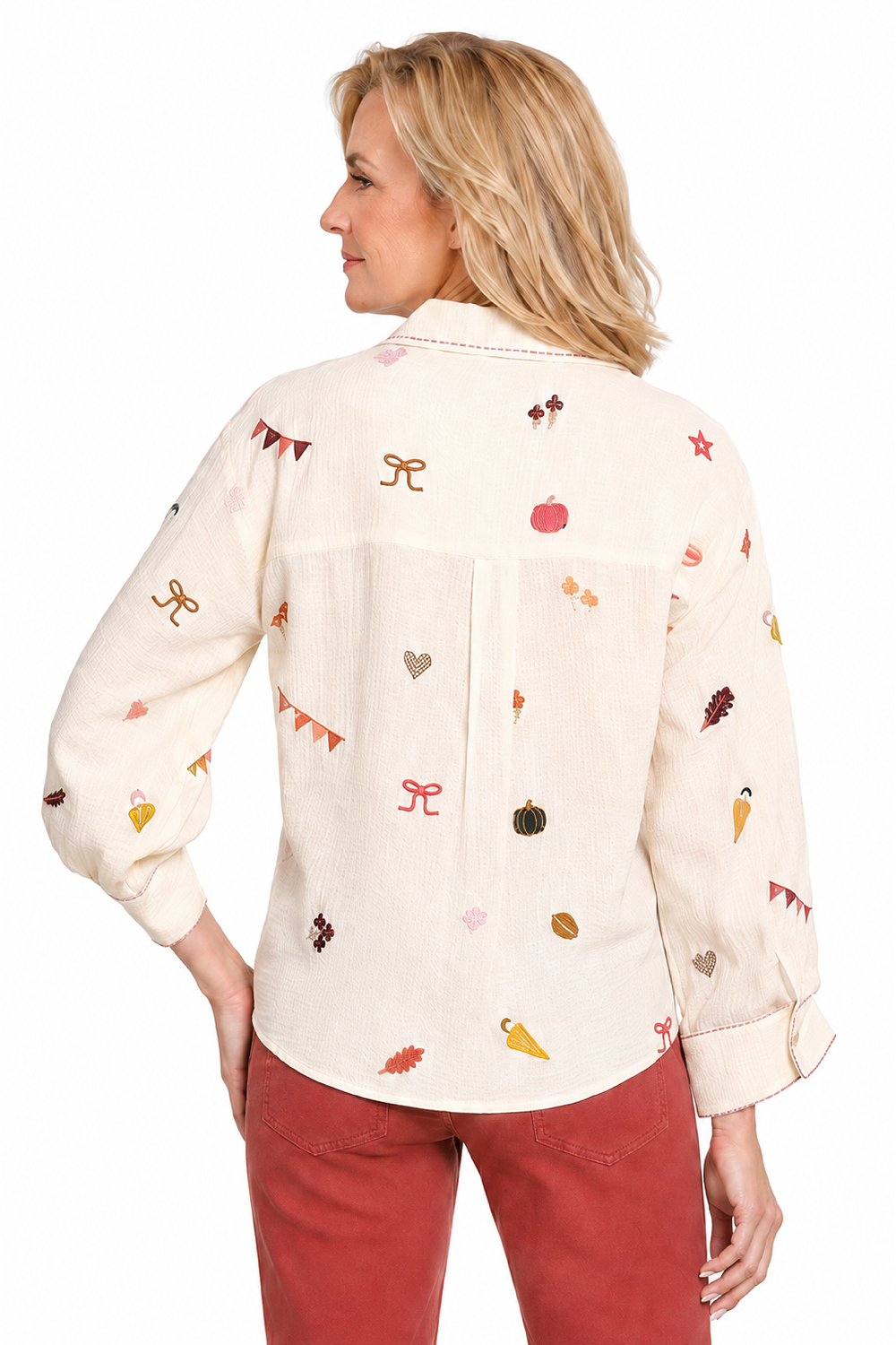 Natural Embroidered Button Up Boxy Shirt